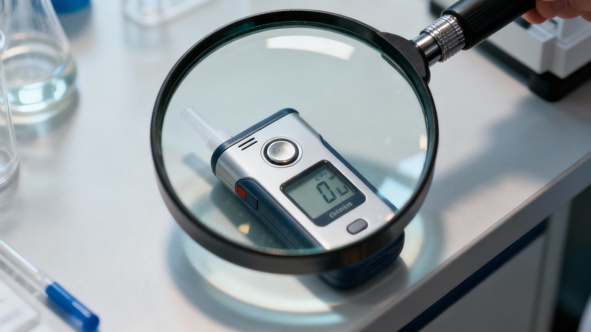 A person blowing into a breathalyzer held by a police officer, illustrating a common BAC test.