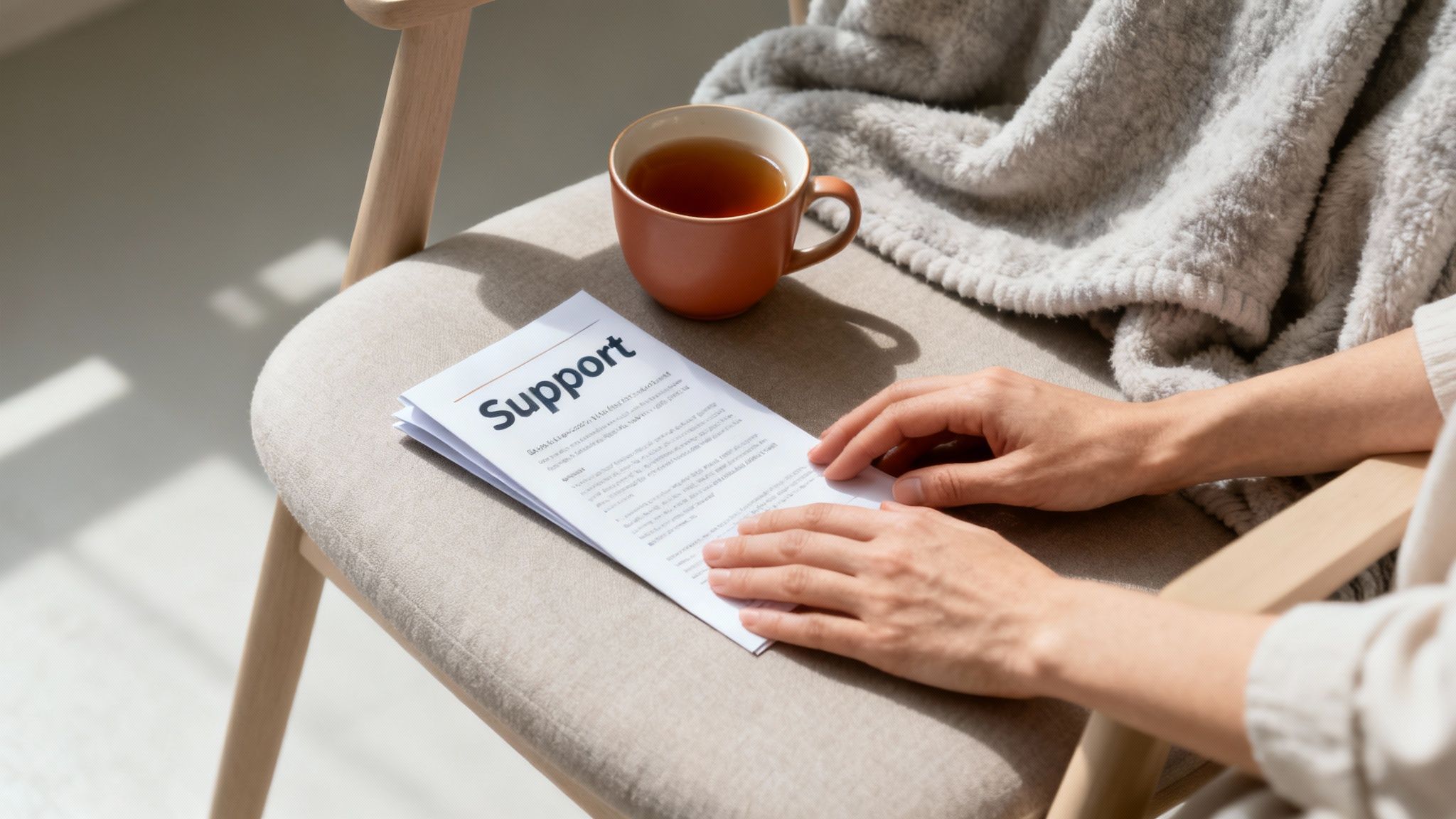 A compassionate counselor sitting with a young woman in a calm, supportive setting.
