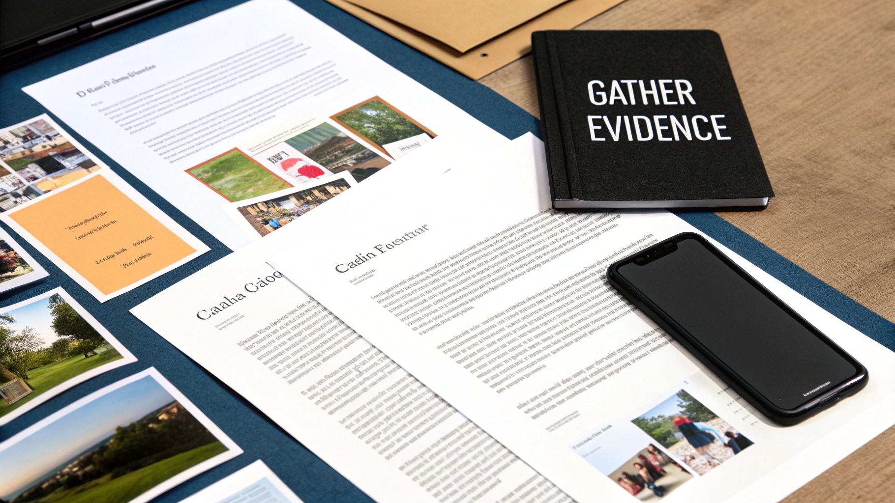 A stack of organized legal documents and evidence folders on a desk, ready for a court case.