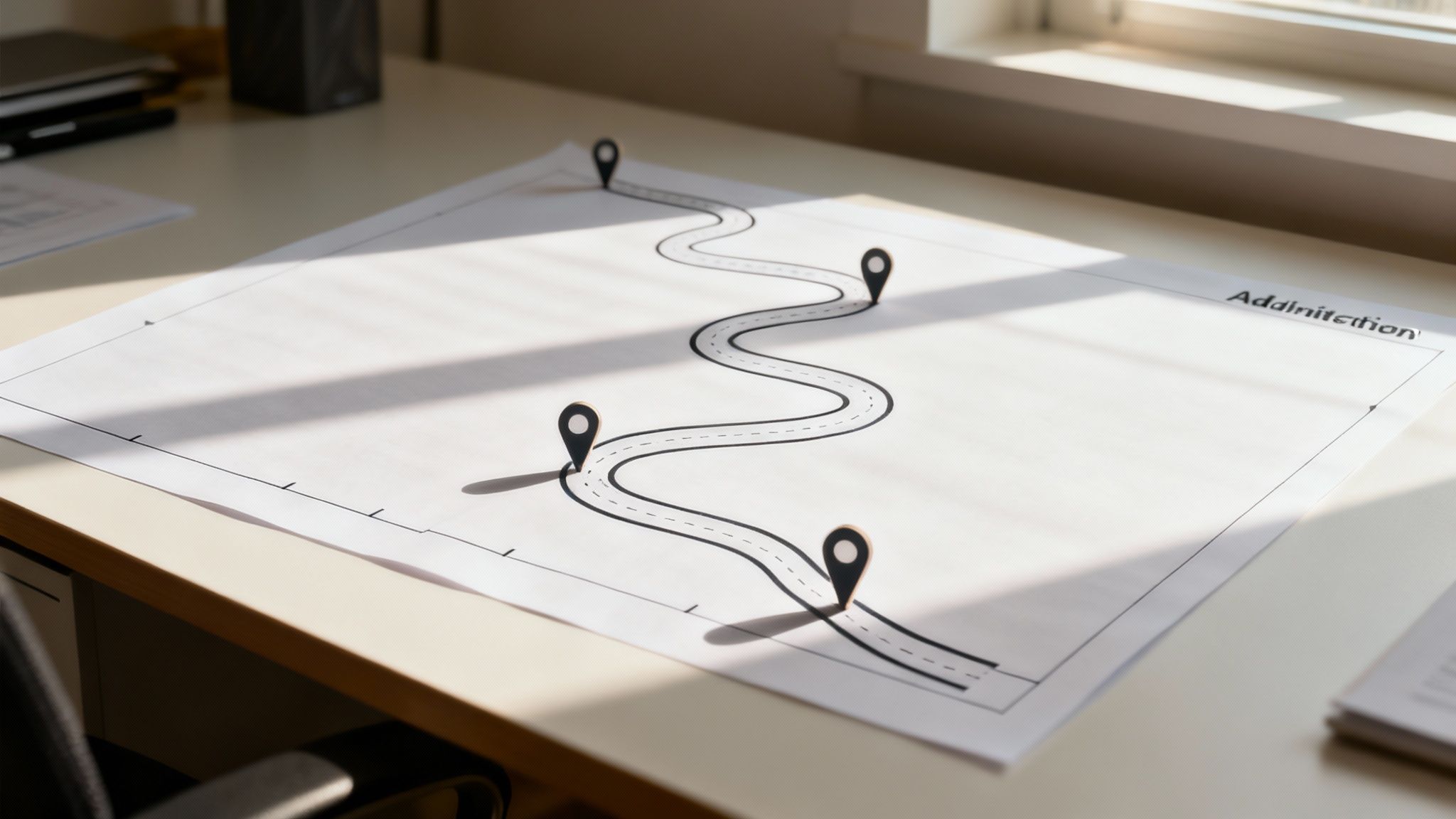 A person at a desk with organized papers, a calculator, and a laptop, showing a sense of calm control over financial documents.