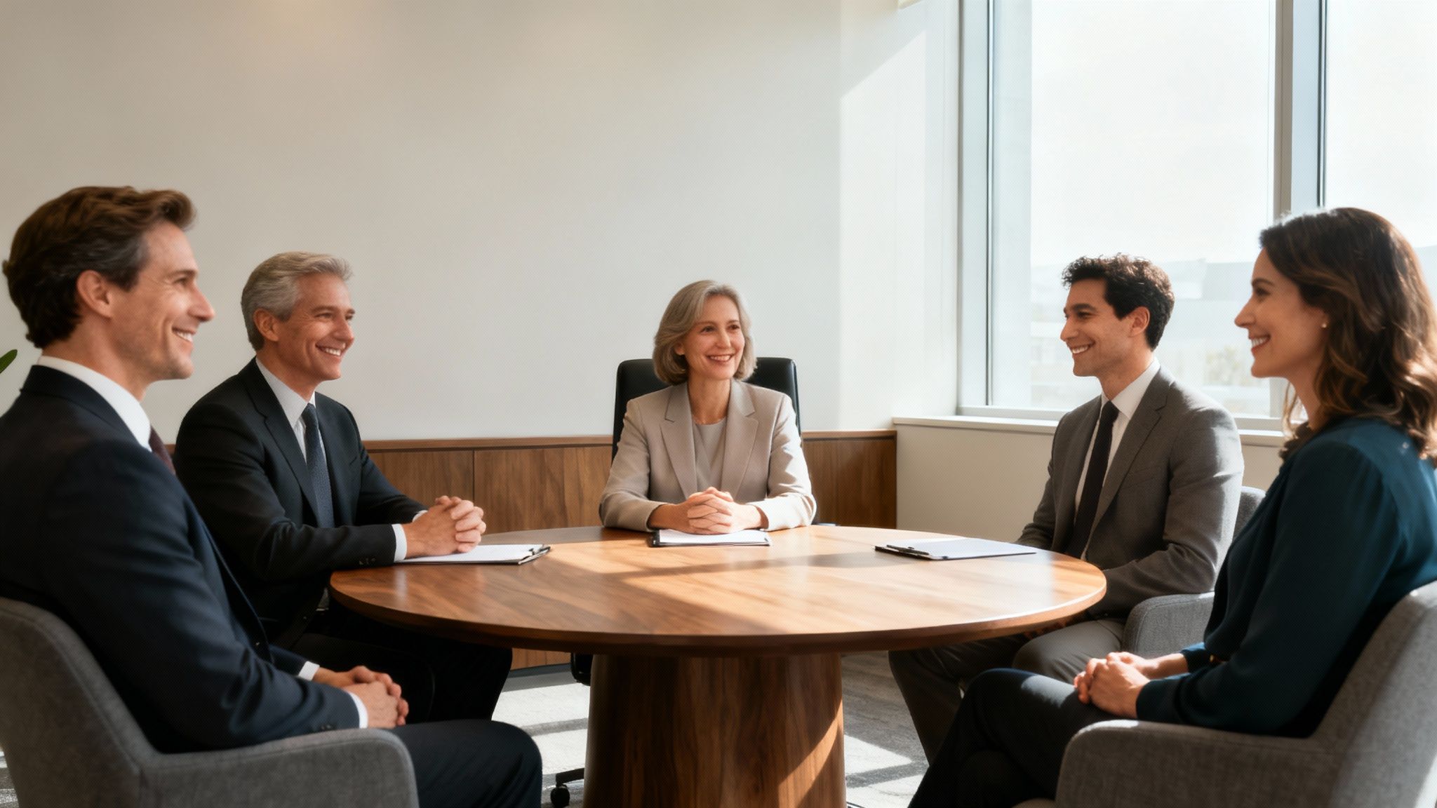 Man and woman sitting across from a mediator at a table