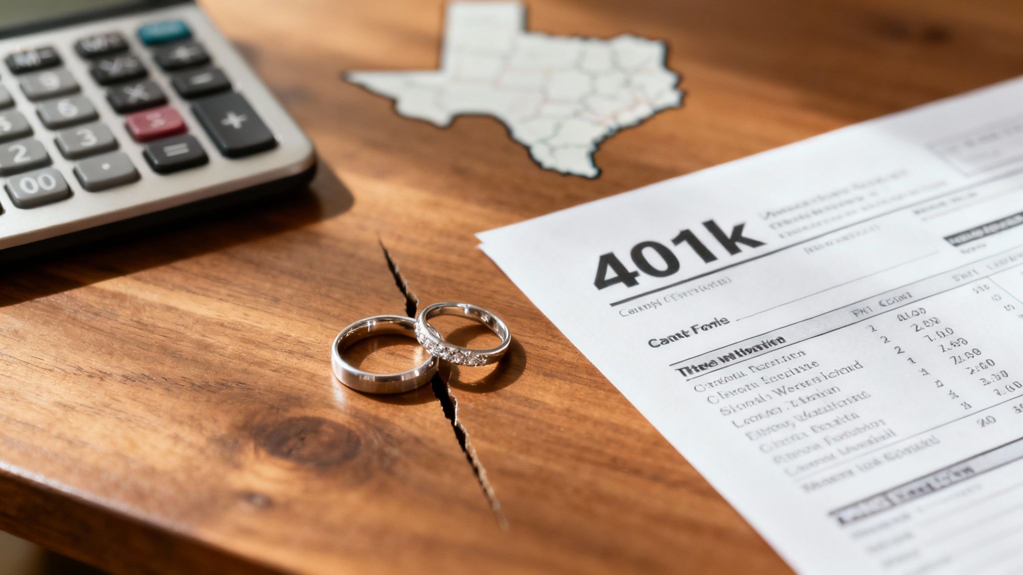 Couple looking thoughtfully at financial documents during a divorce.