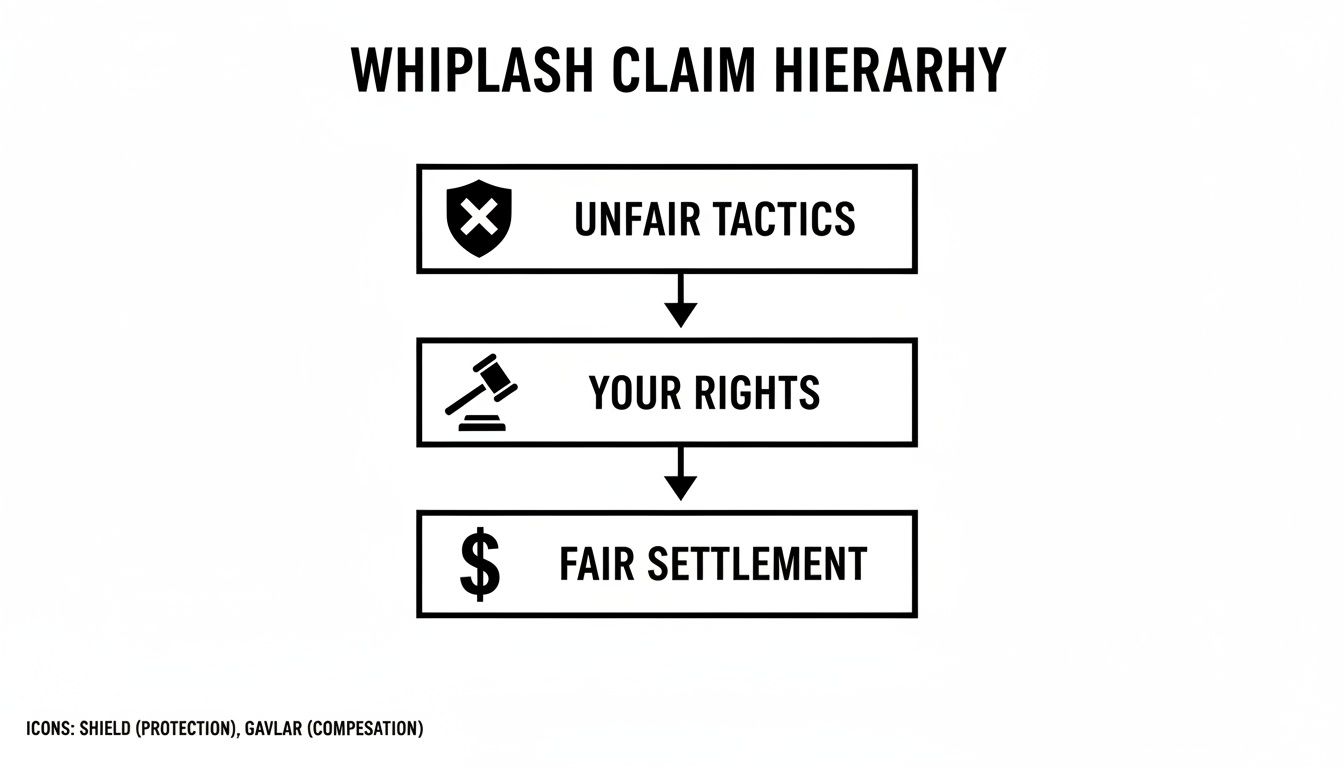 Whiplash claim hierarchy flow: addressing unfair tactics, securing your rights, and achieving a fair settlement.