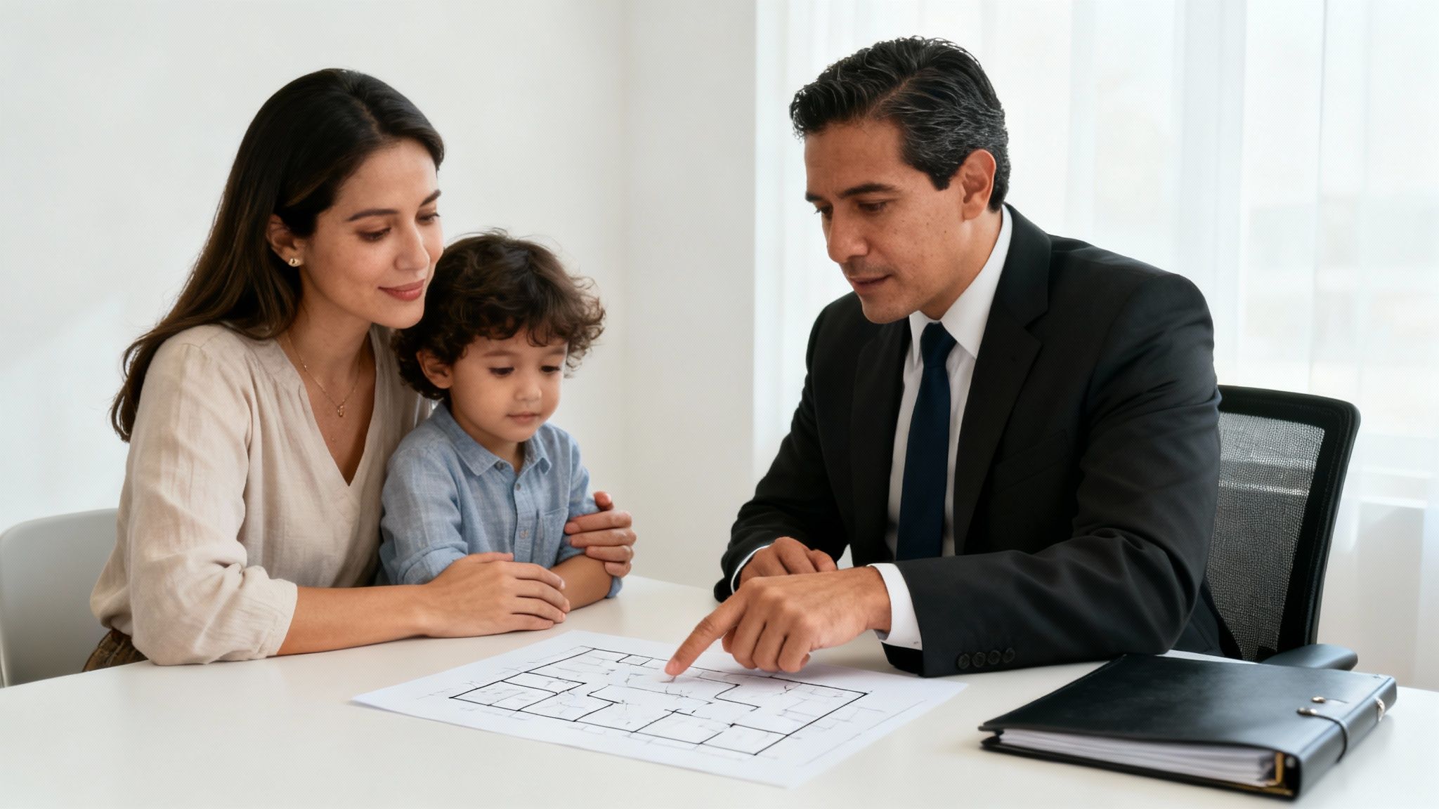Abogados de casos de familia discutiendo un caso en una oficina legal.