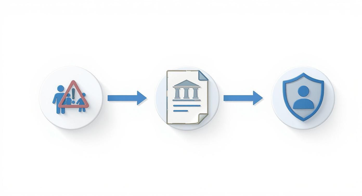 A visual workflow showing a problematic family situation leading to legal intervention and protection.