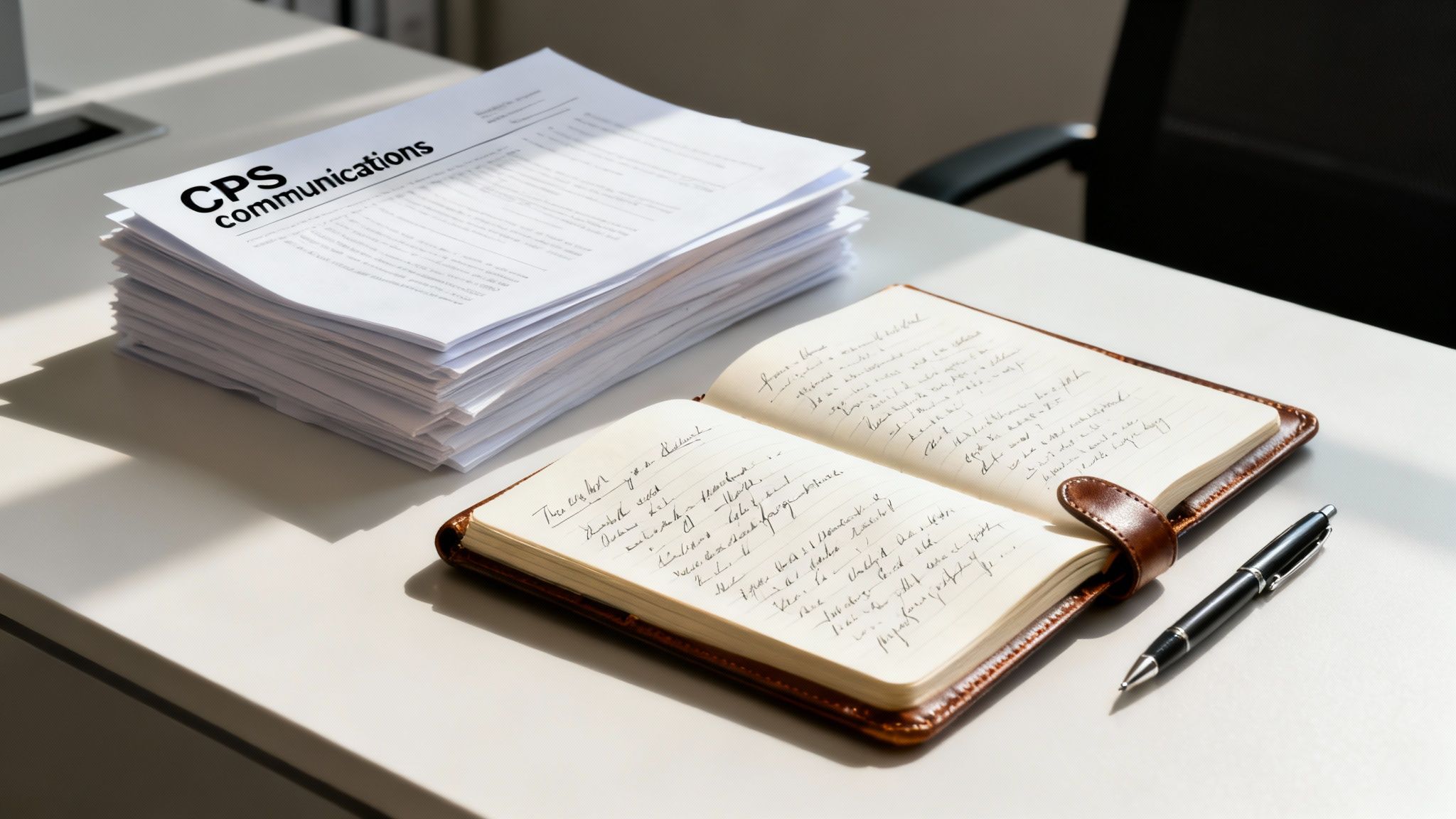 A Texas parent and their attorney strategizing together at a table with legal documents.