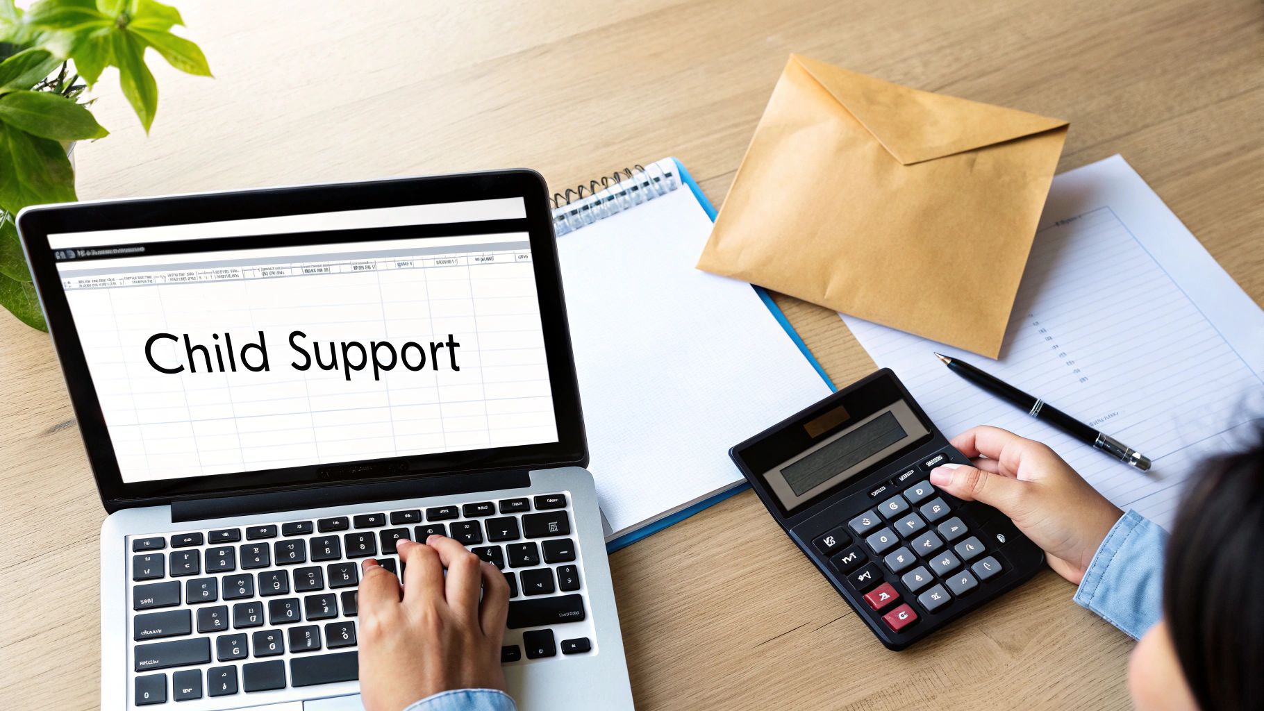 Image of a calculator and gavel on a desk