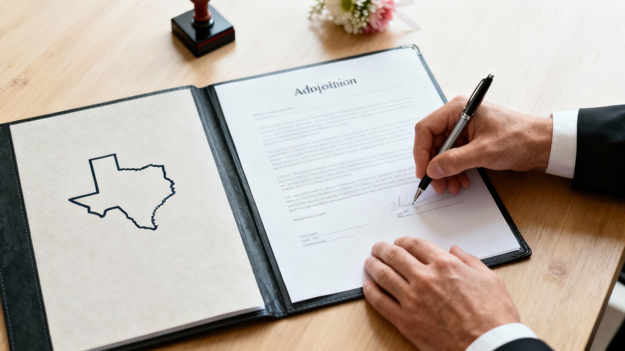 A judge's gavel rests on a wooden desk, symbolizing the finalization of a newborn adoption.