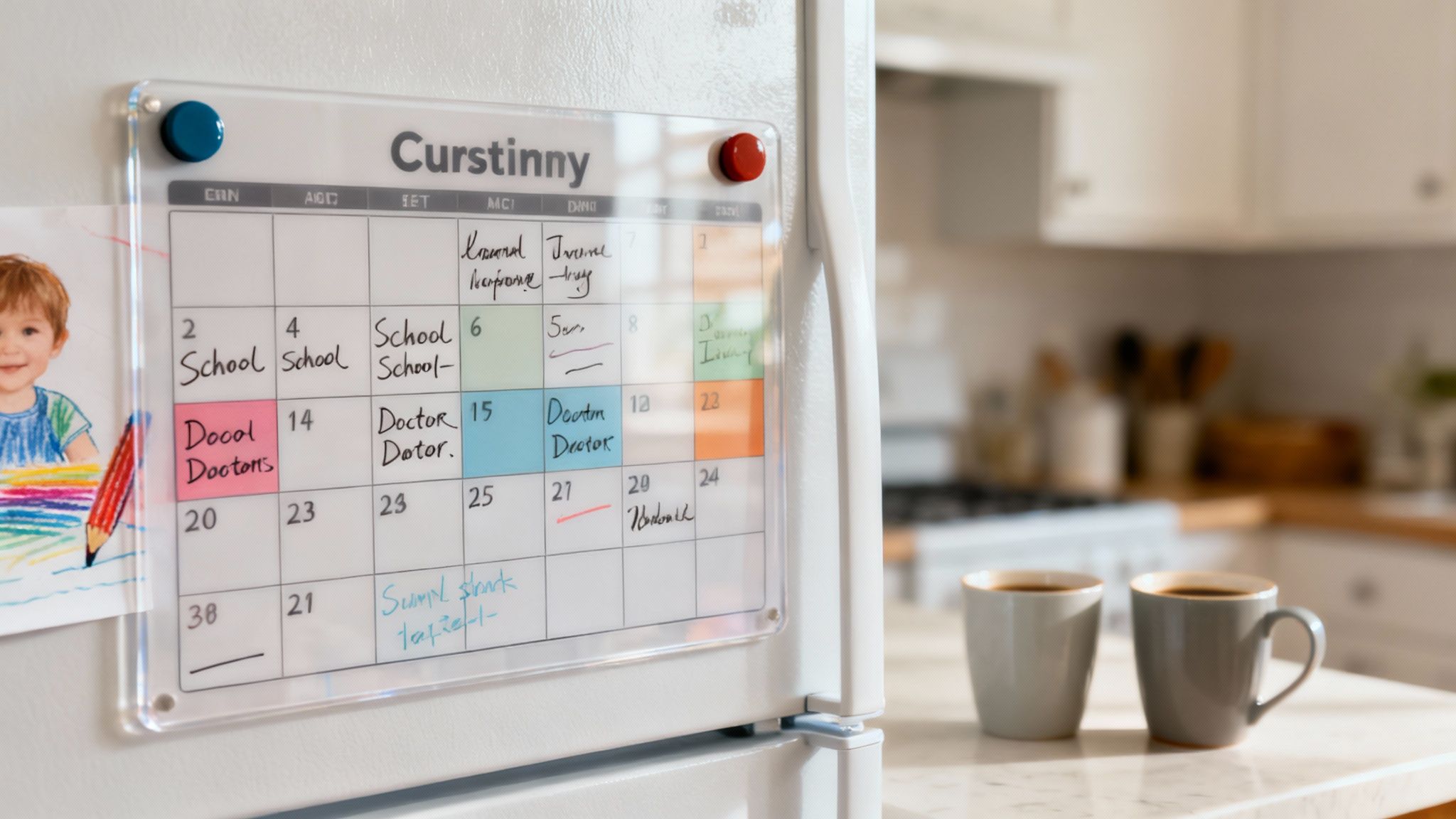 A mother and father talking calmly while their child plays nearby, illustrating successful co-parenting.