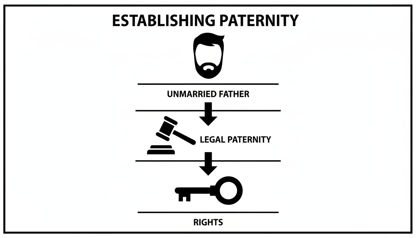 Flowchart illustrating the process of establishing paternity for an unmarried father, leading to legal rights.