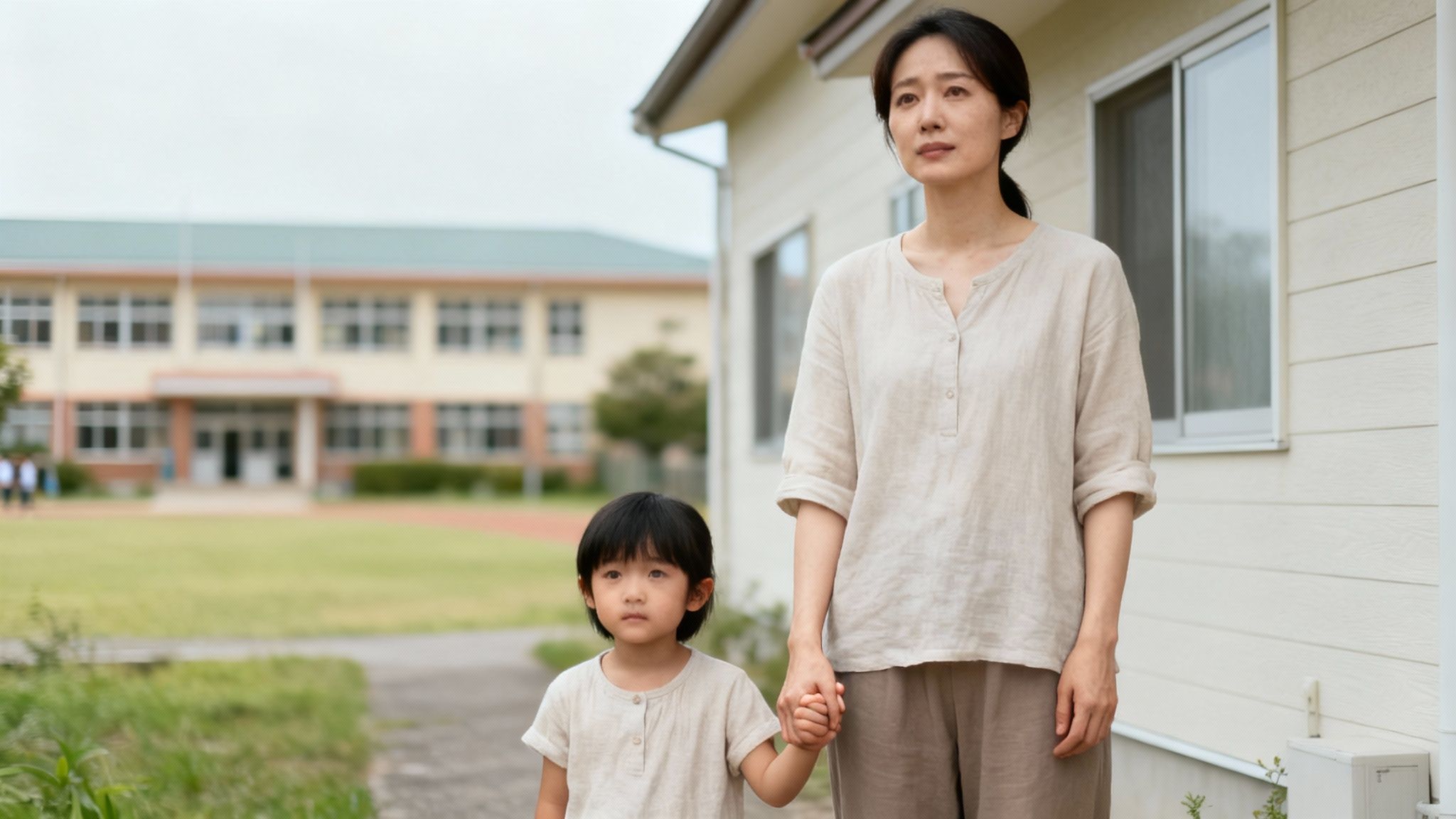Mother holding child's hand in front of school, symbolizing sole managing conservatorship and parental decision-making in Texas child custody cases.