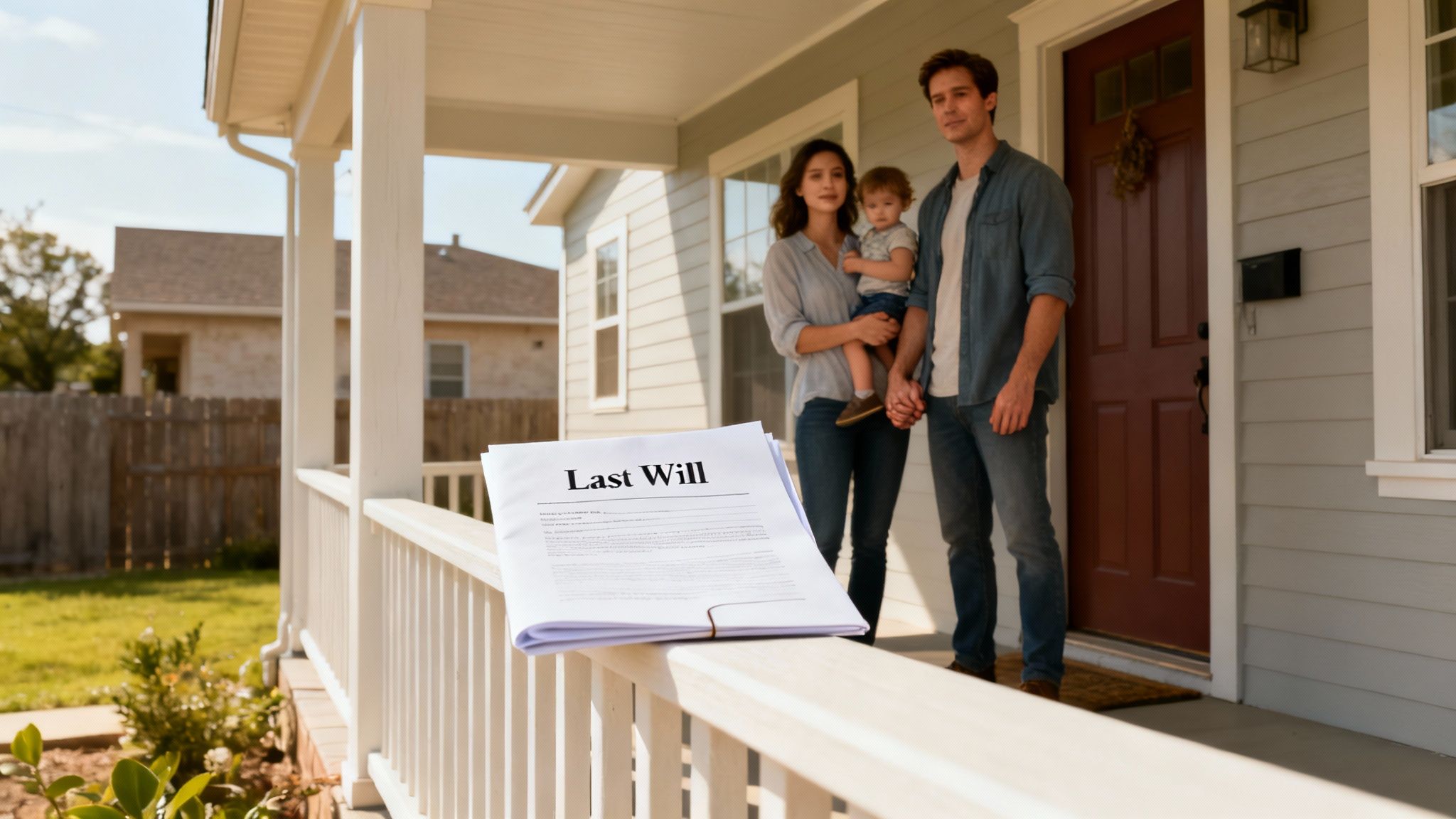 Una familia hispana revisando documentos legales con un abogado, sintiéndose tranquila y segura.