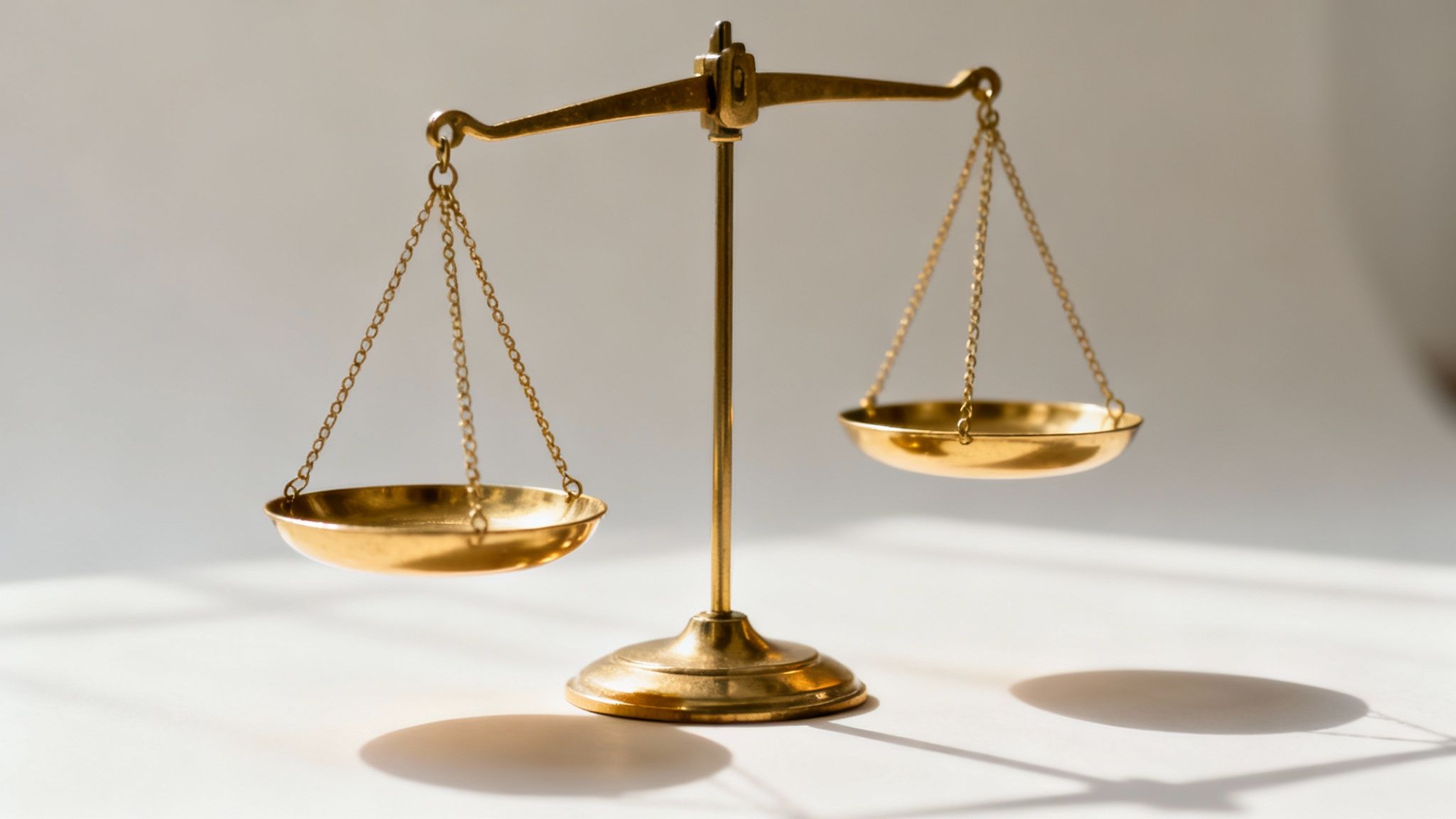 A balanced scale of justice, representing the fair division of assets in a Texas divorce.