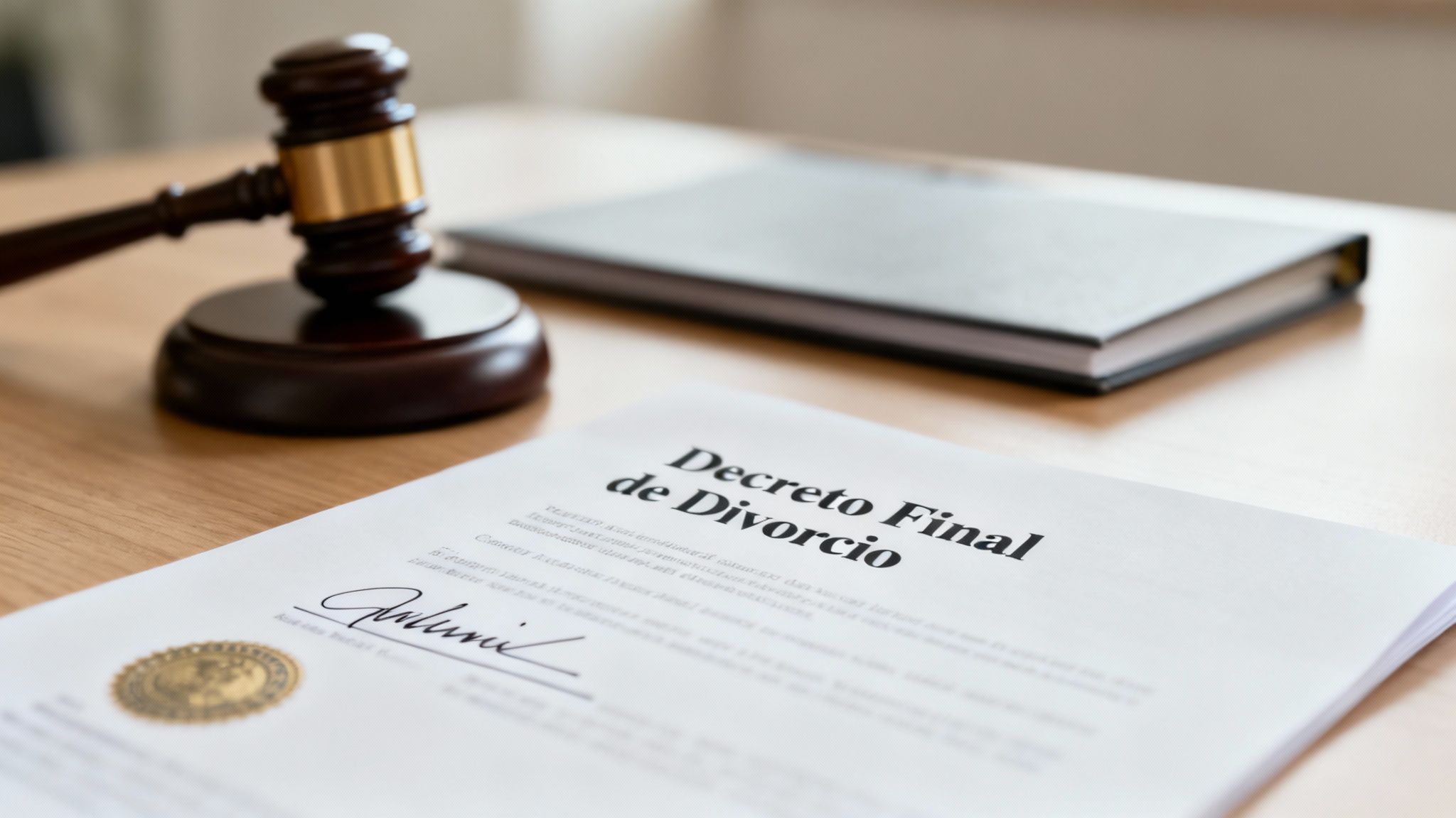 Pareja revisando documentos legales de divorcio con calma