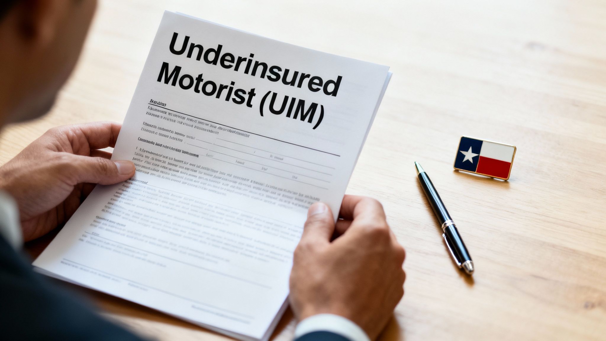 A close-up shot of a car insurance document with a magnifying glass over it.