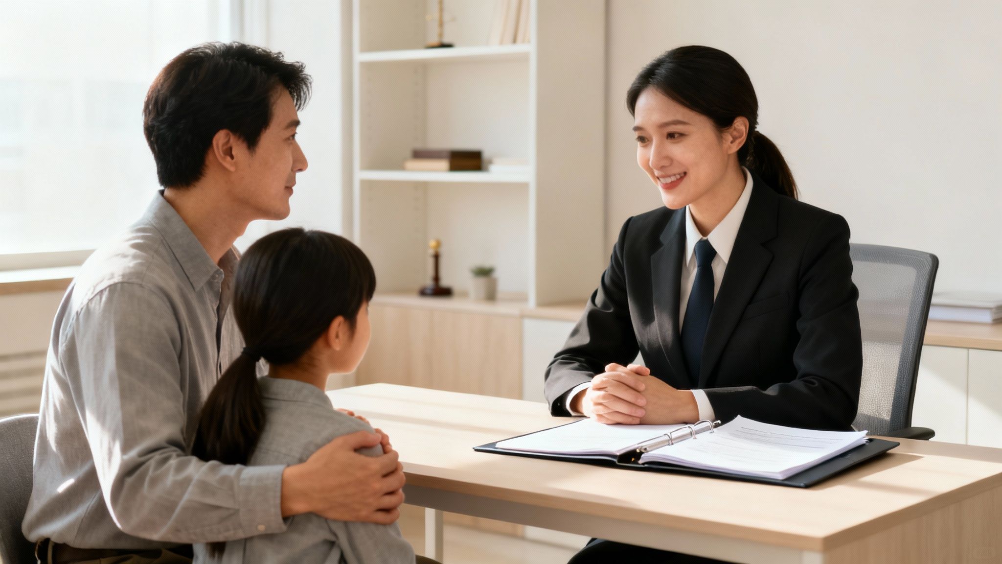 A legal professional helping a client with paperwork