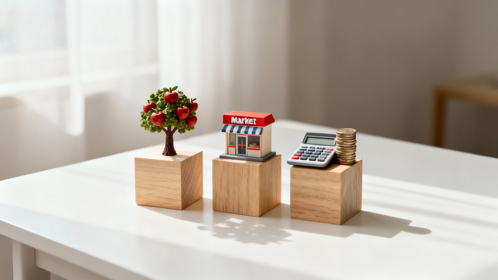 Three valuation methods represented by icons: a calculator for income, a magnifying glass over a building for market, and a stack of coins for asset.