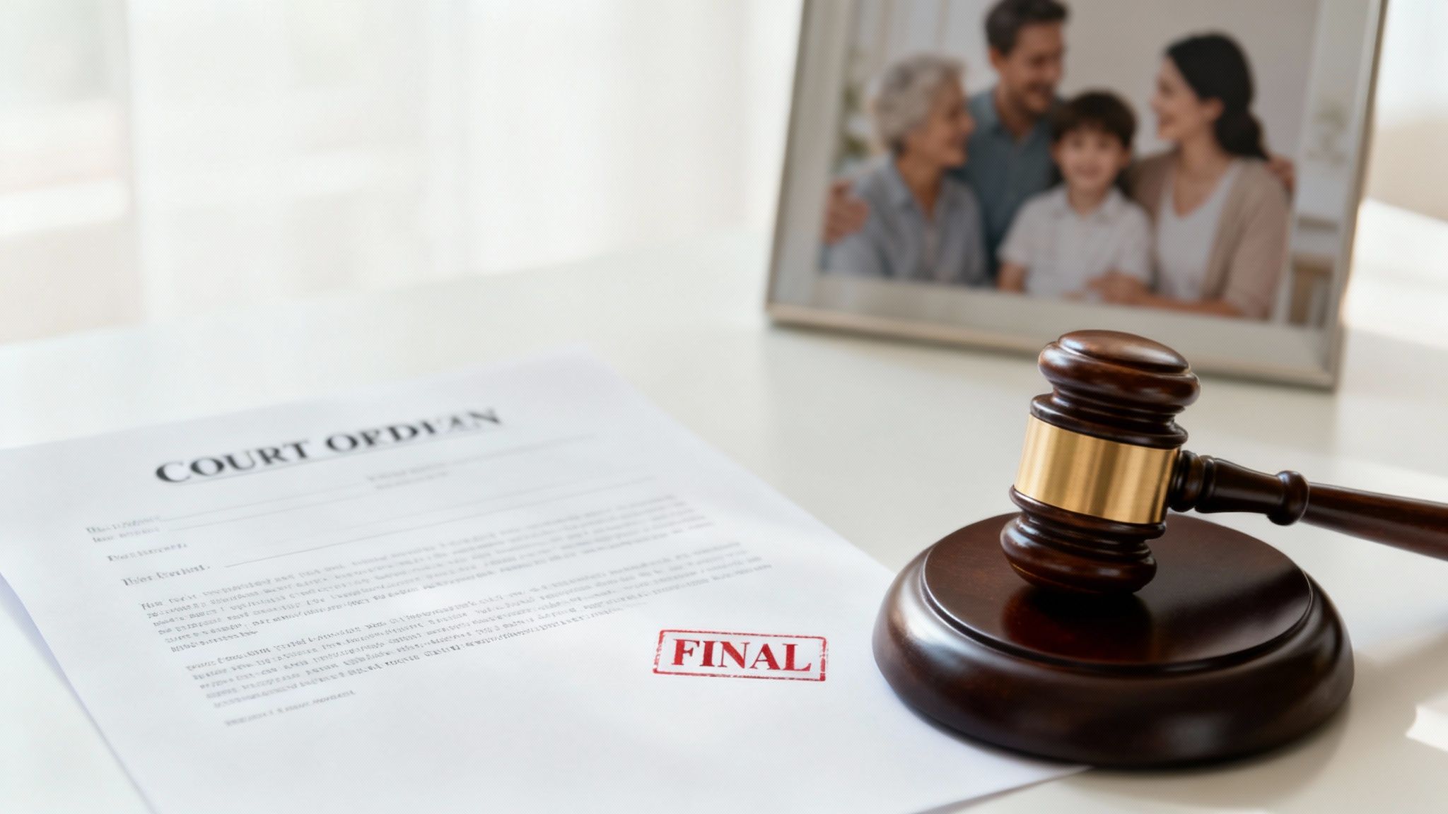 A hopeful image of a child's hand being held by two adult hands, symbolizing adoption and a new family structure.