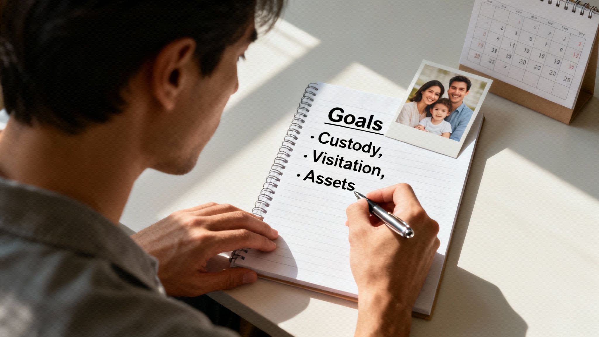 A person sitting at a desk, thoughtfully writing in a notebook.