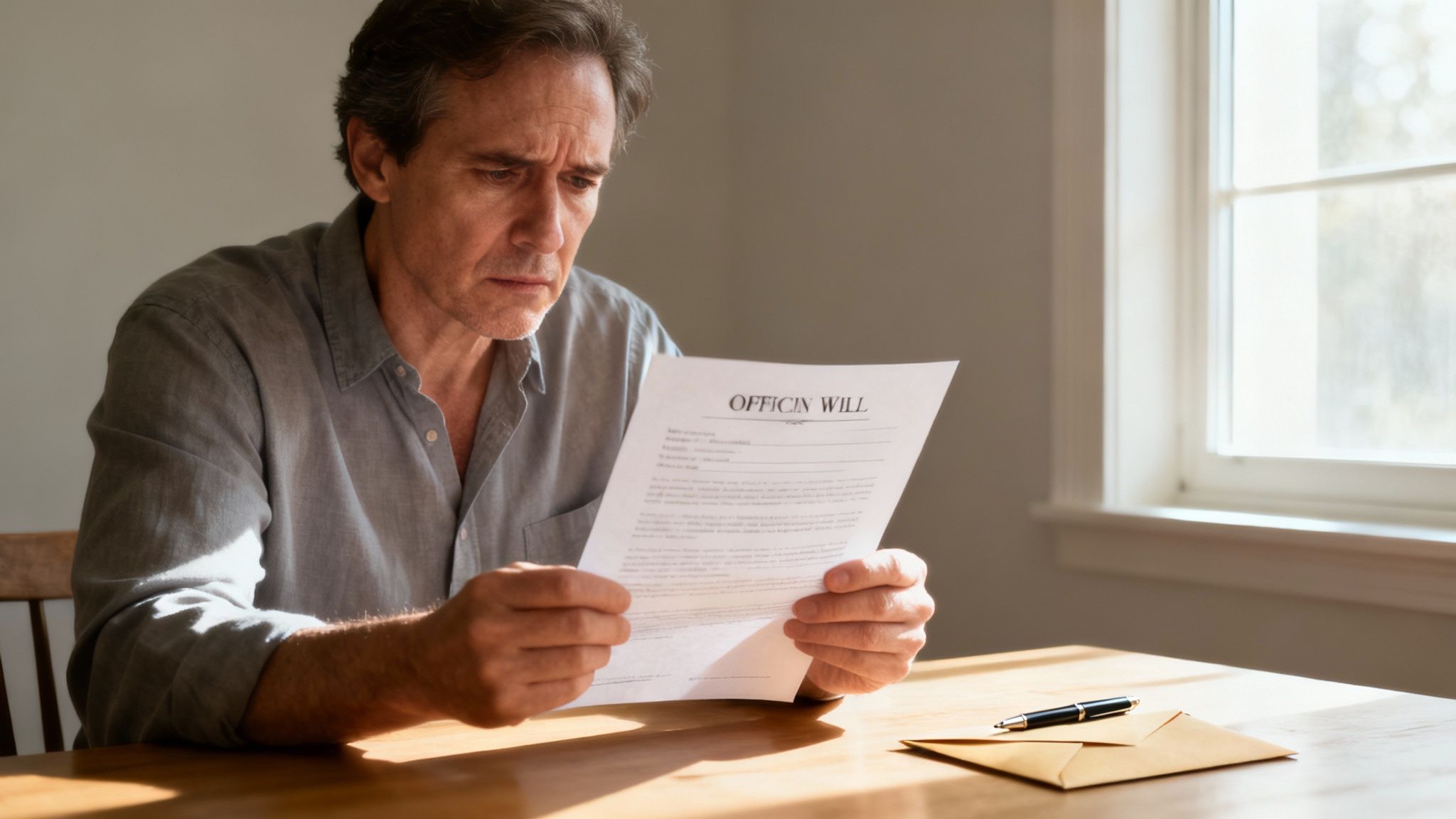 A family reviewing legal documents with an attorney, looking concerned but supported.