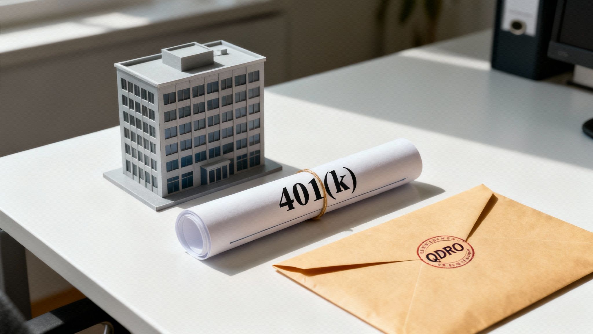 A professional financial advisor reviewing complex documents at a desk.