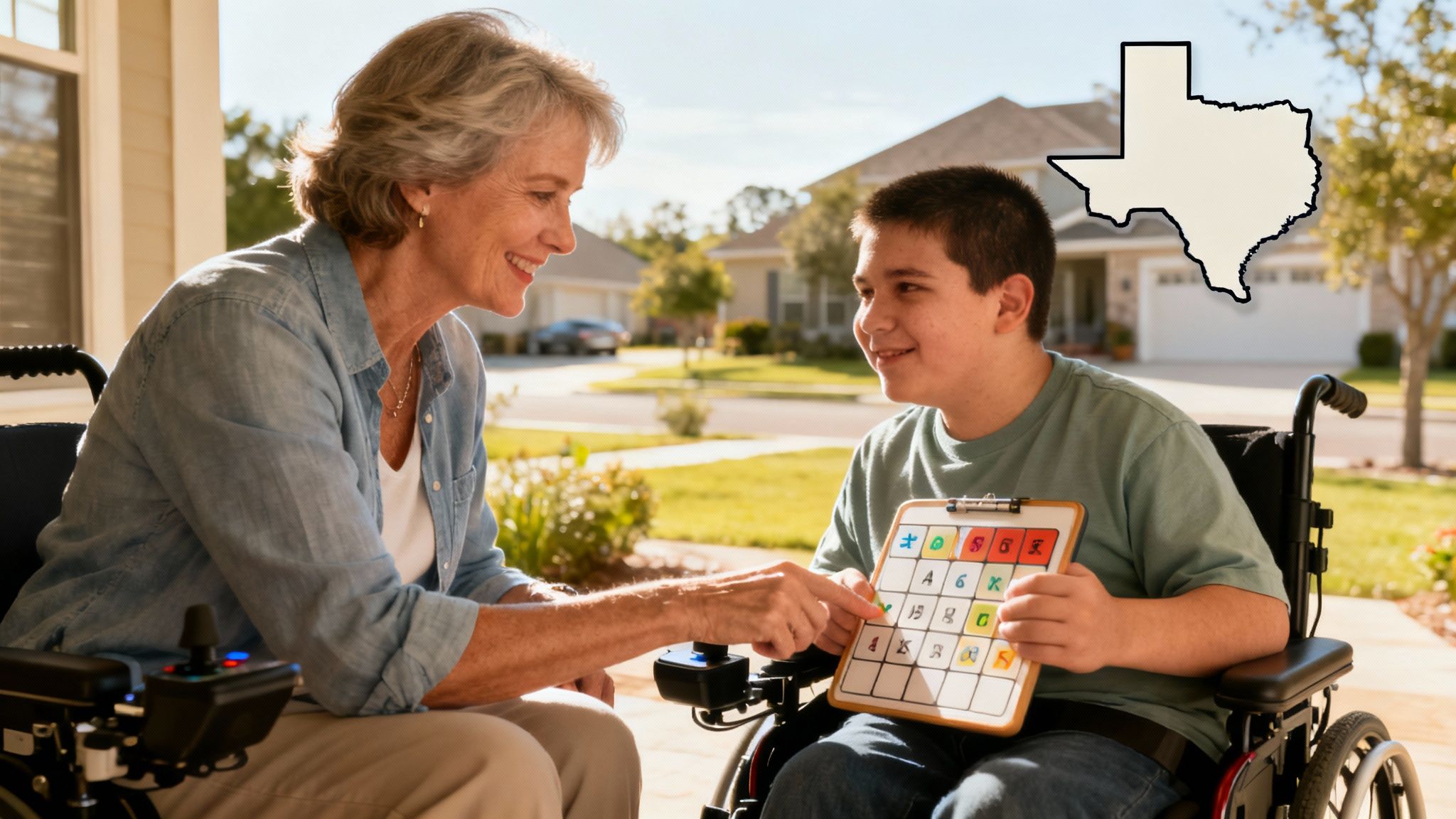A caregiver gently assisting an older person in a comfortable living room setting