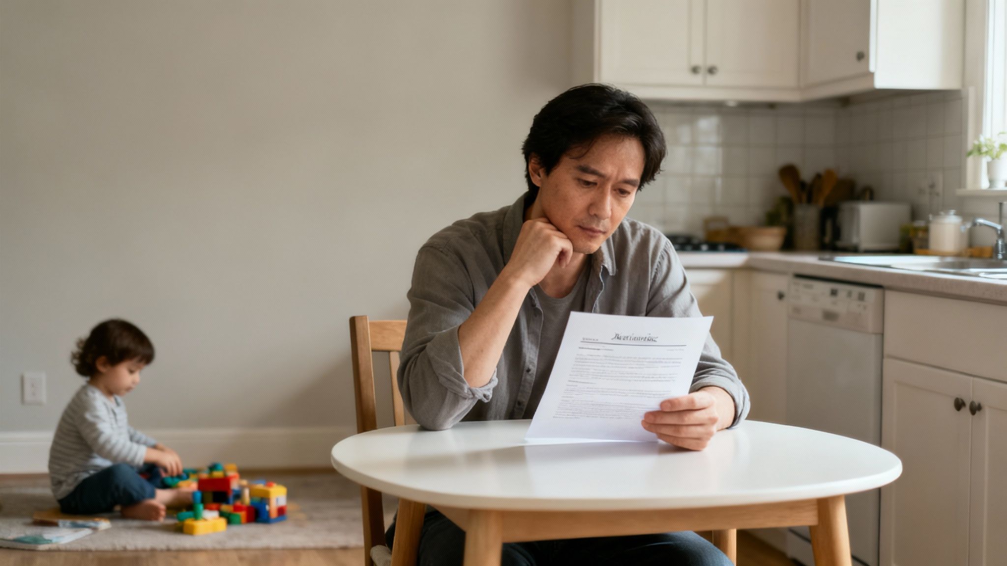 A person looking concerned while reading a legal document.