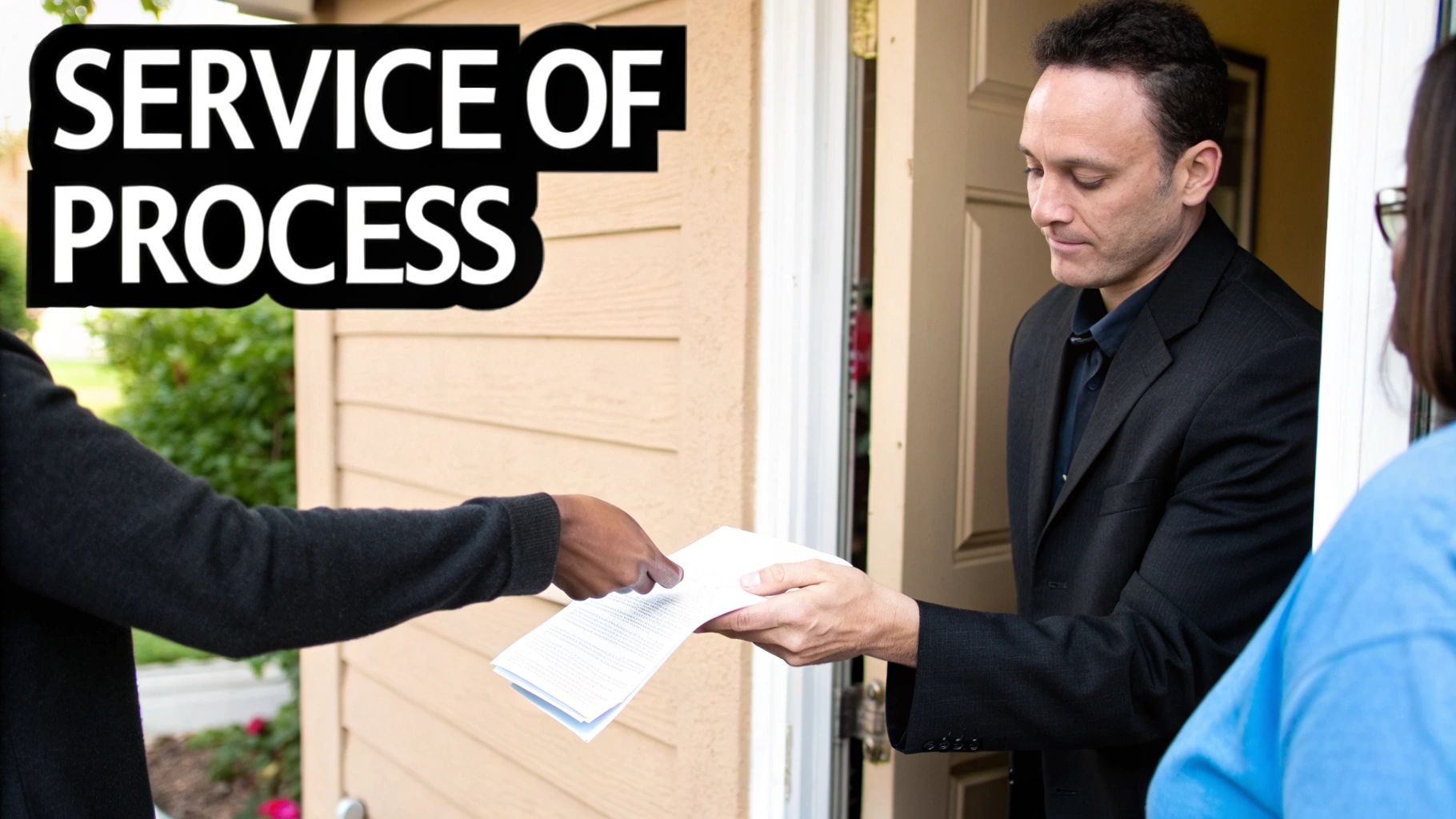 Two hands exchanging a legal document.