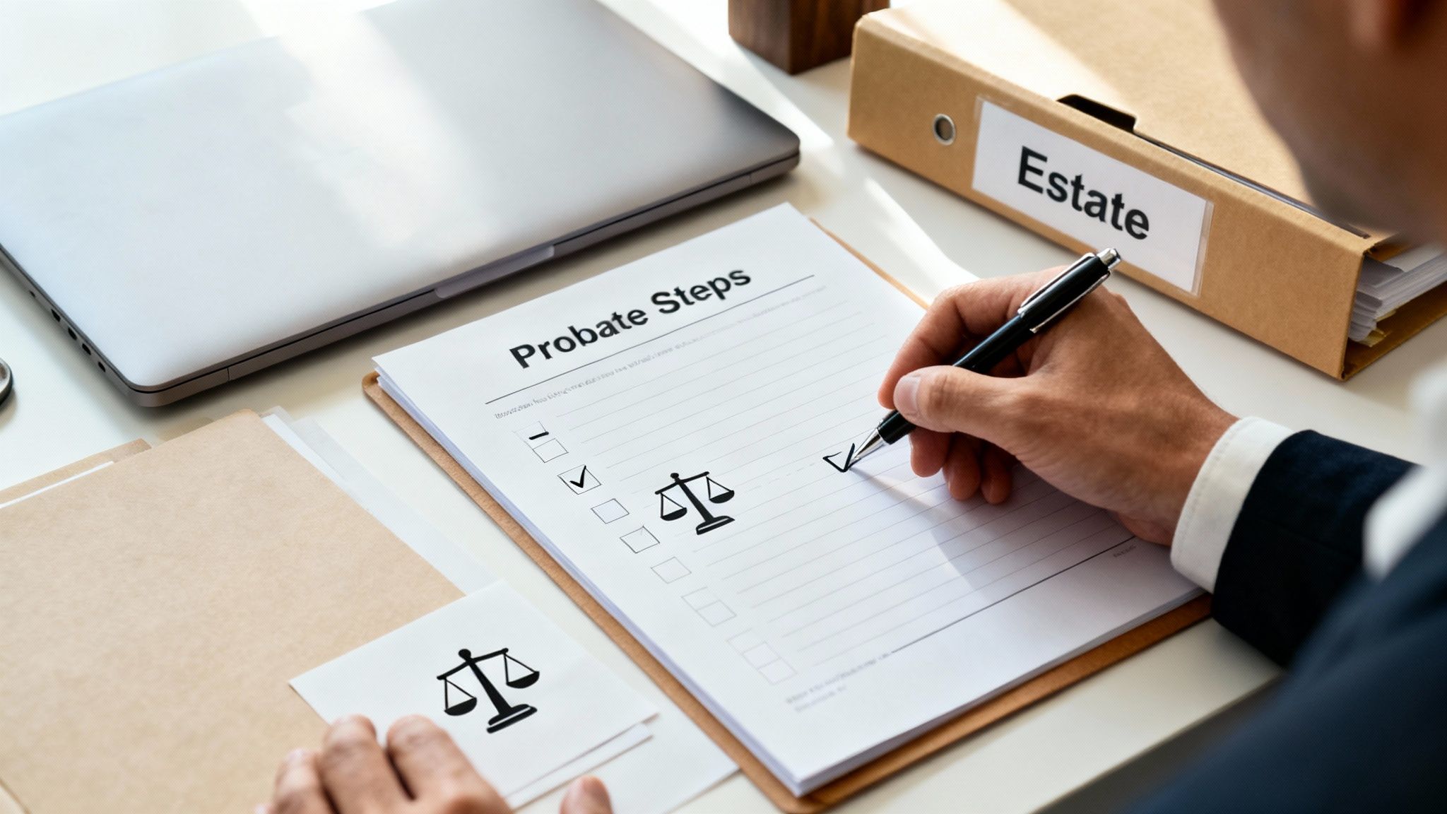 A person signing estate planning documents with a lawyer.