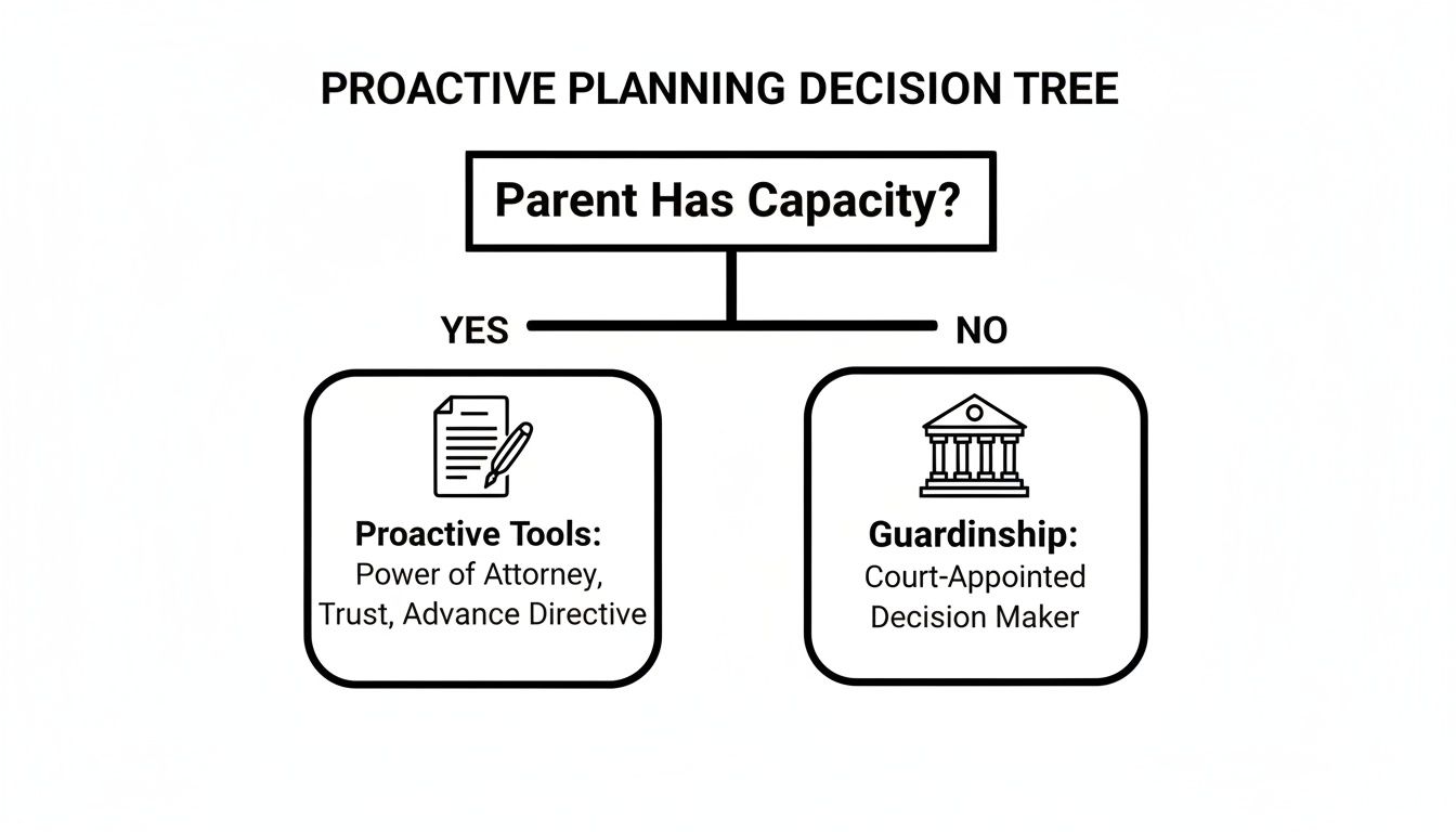 Decision tree illustrating legal planning options for parents based on mental capacity.