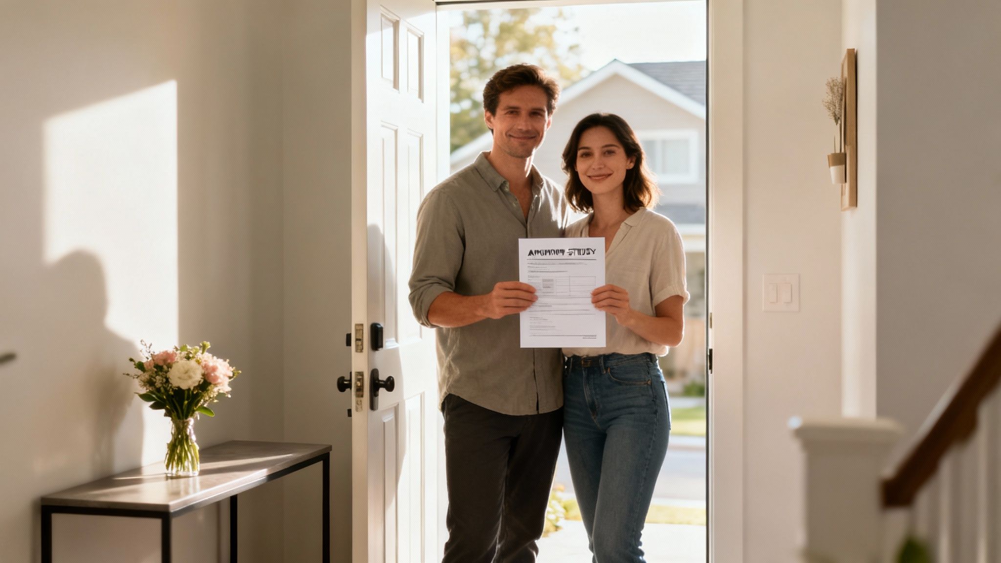 A happy family smiling together in their home, symbolizing the joy after a successful adoption process.