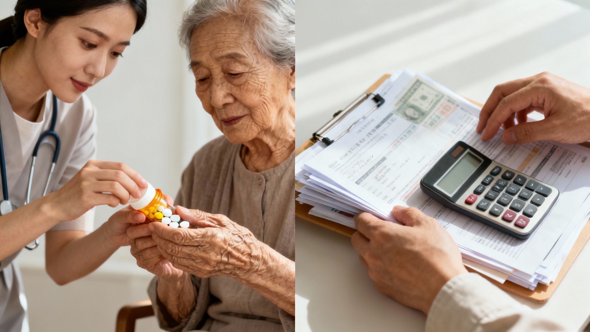 A person carefully reviewing financial documents at a desk.