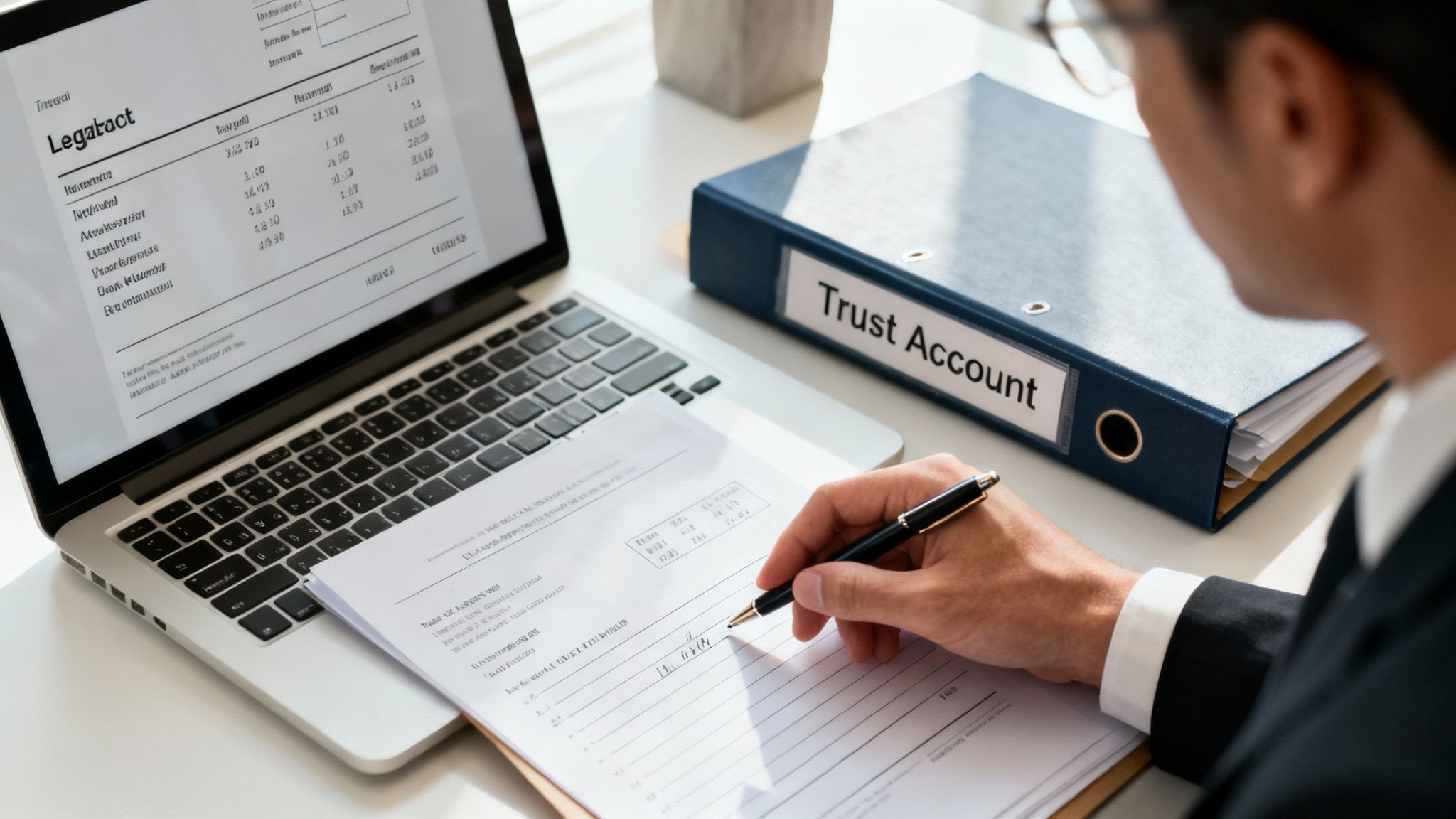 A legal document being signed with a pen, symbolizing a retainer agreement.