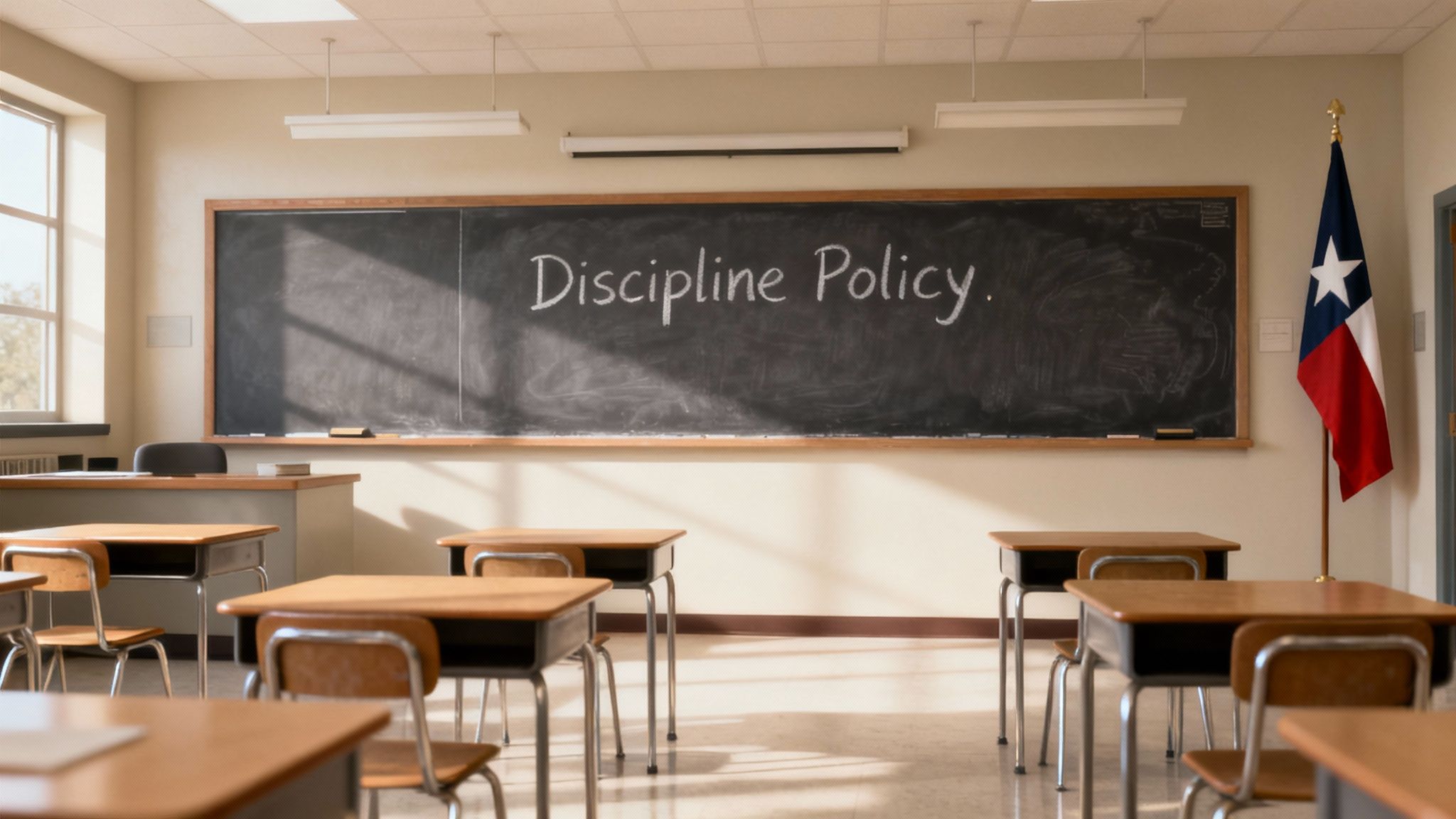 An empty school hallway, conveying a sense of seriousness and concern about school policies.