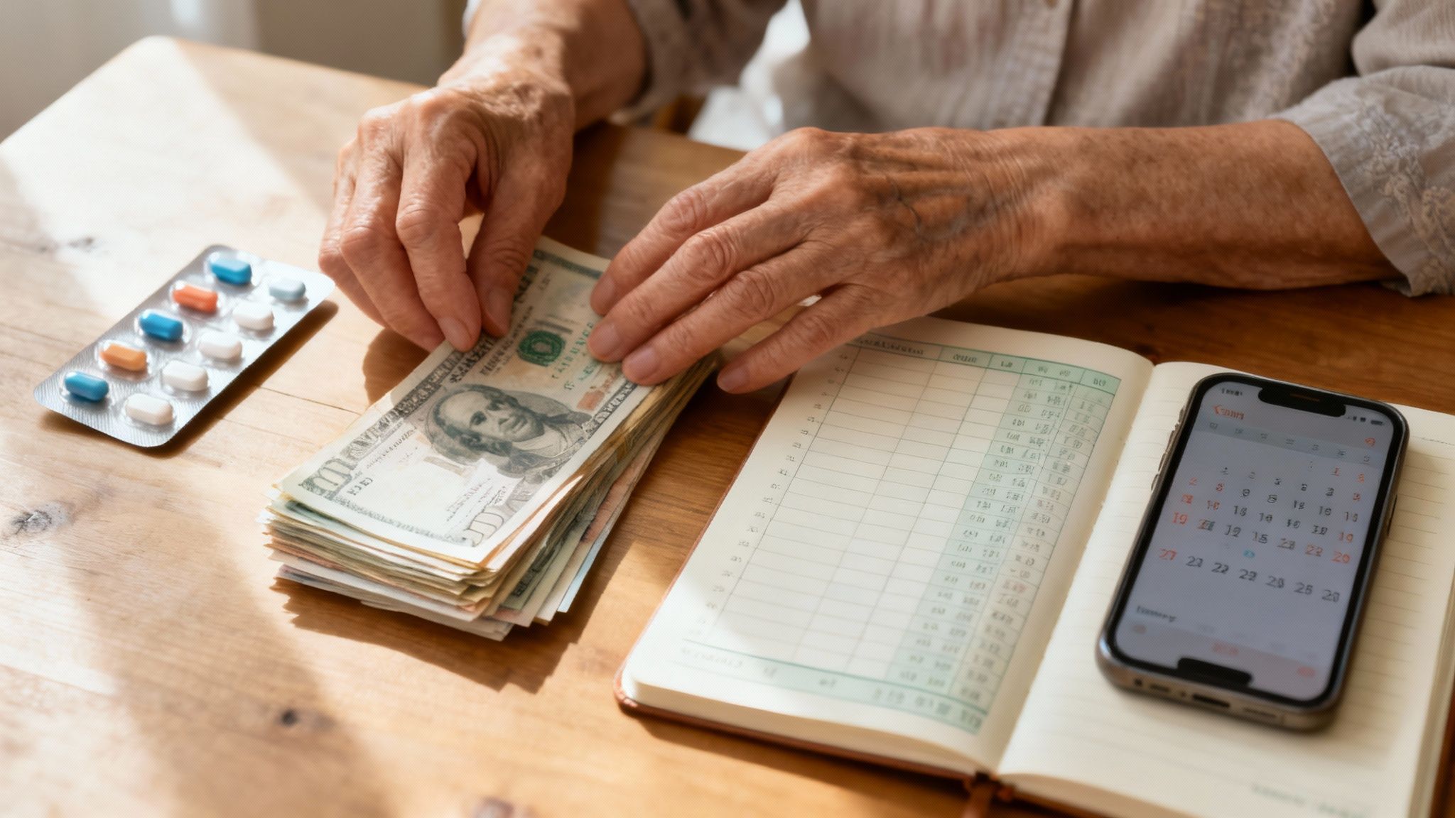 An elderly person's hands holding a younger person's hands, symbolizing care and responsibility.