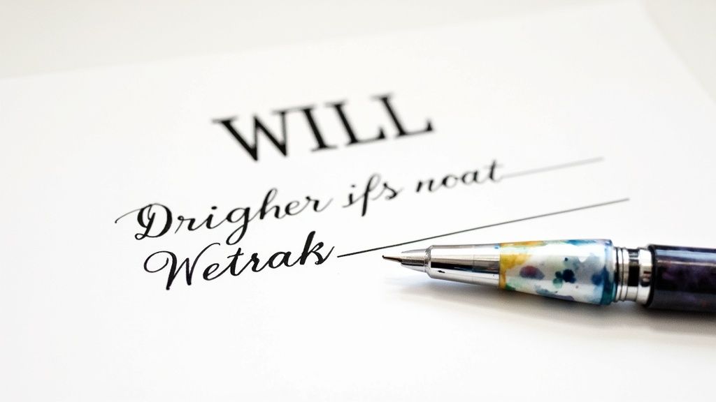 Will document with a decorative pen, emphasizing the importance of creating a legally binding will in Texas.