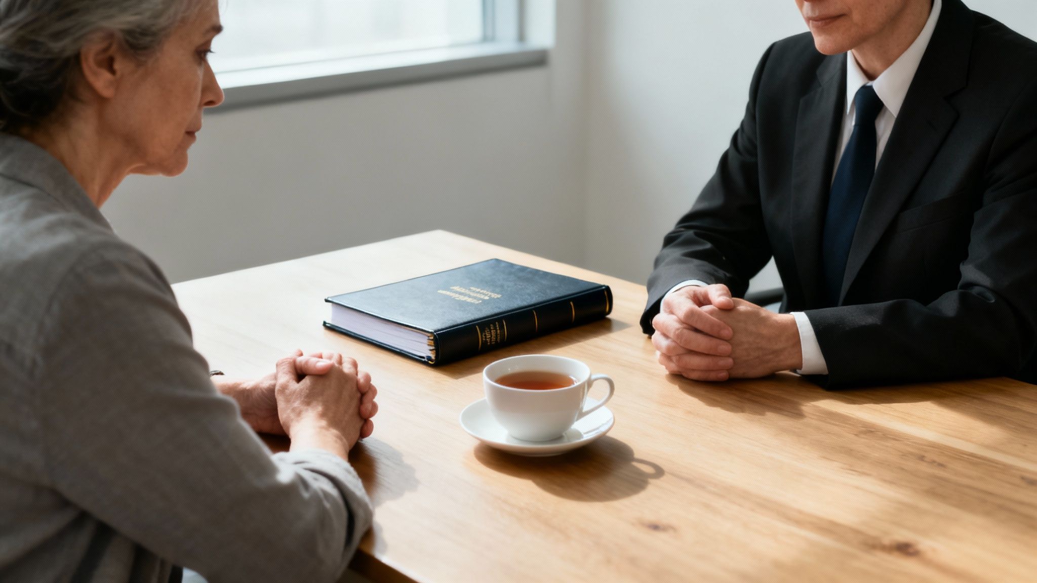 A person sitting on a dock looking out over a calm lake at sunset.