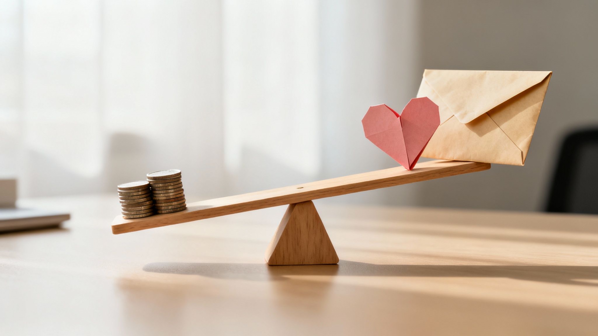 Couple discussing financial documents at a table, looking calm and focused.