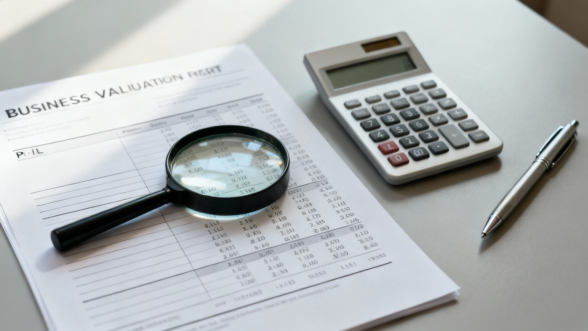 Financial documents for business valuation during a divorce