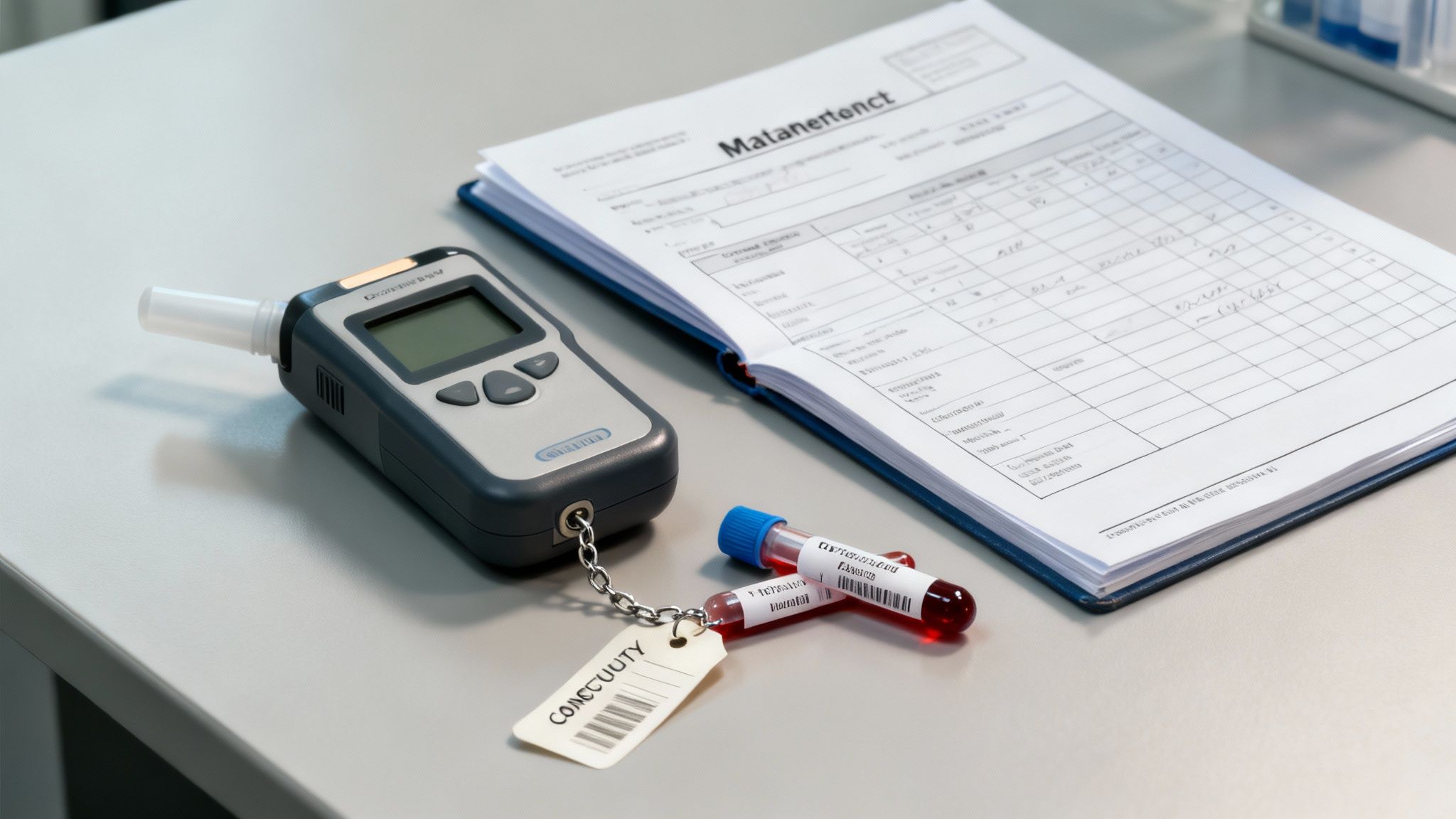 Forensic scientist handling blood sample evidence in a lab
