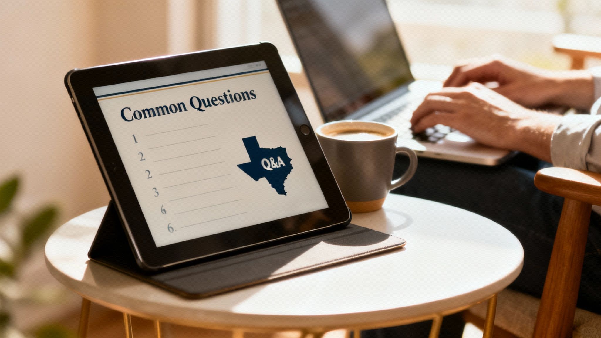 A person sitting at a desk with a laptop, looking thoughtful while reviewing a document, signifying common questions about legal decrees.