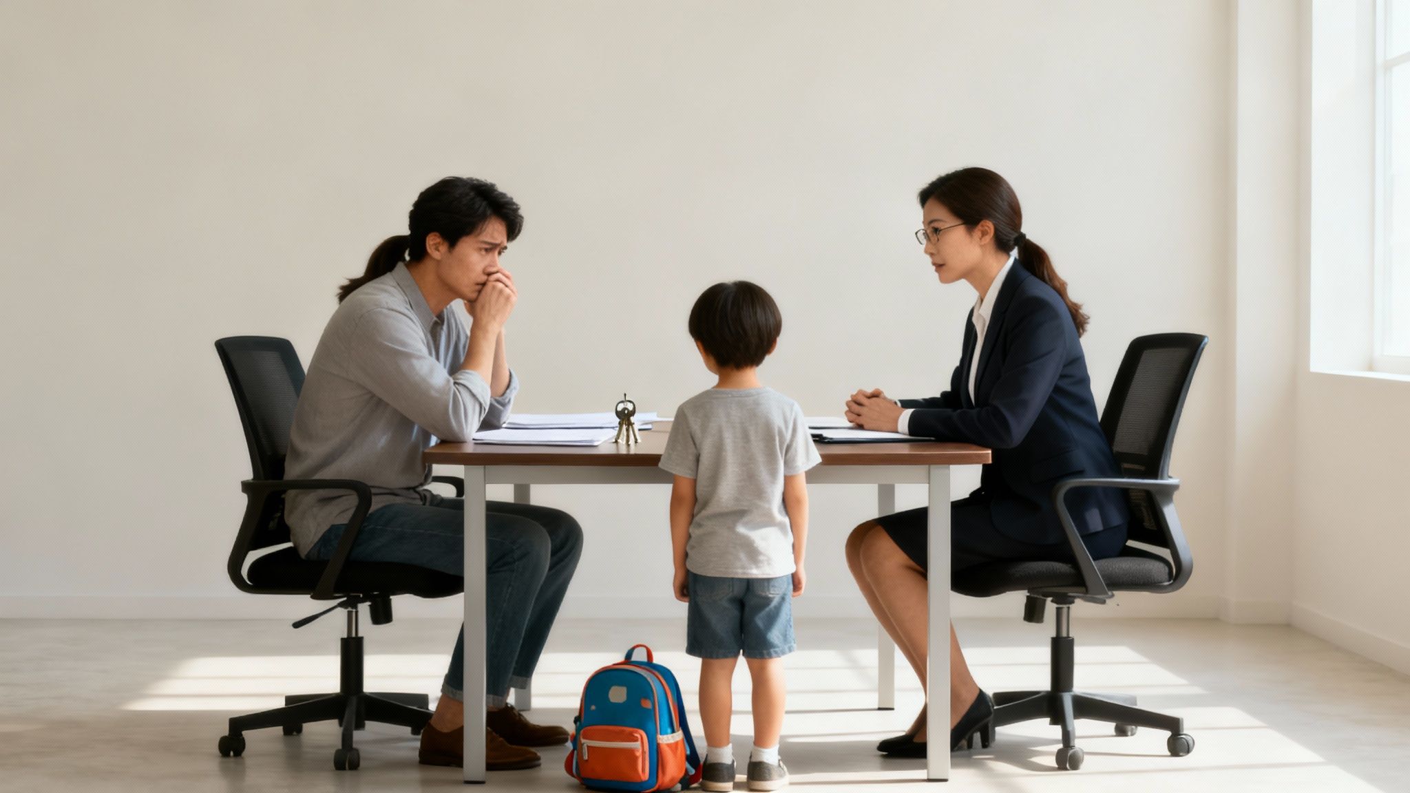 A Texas courthouse facade with dramatic clouds, representing the seriousness of a full custody hearing.