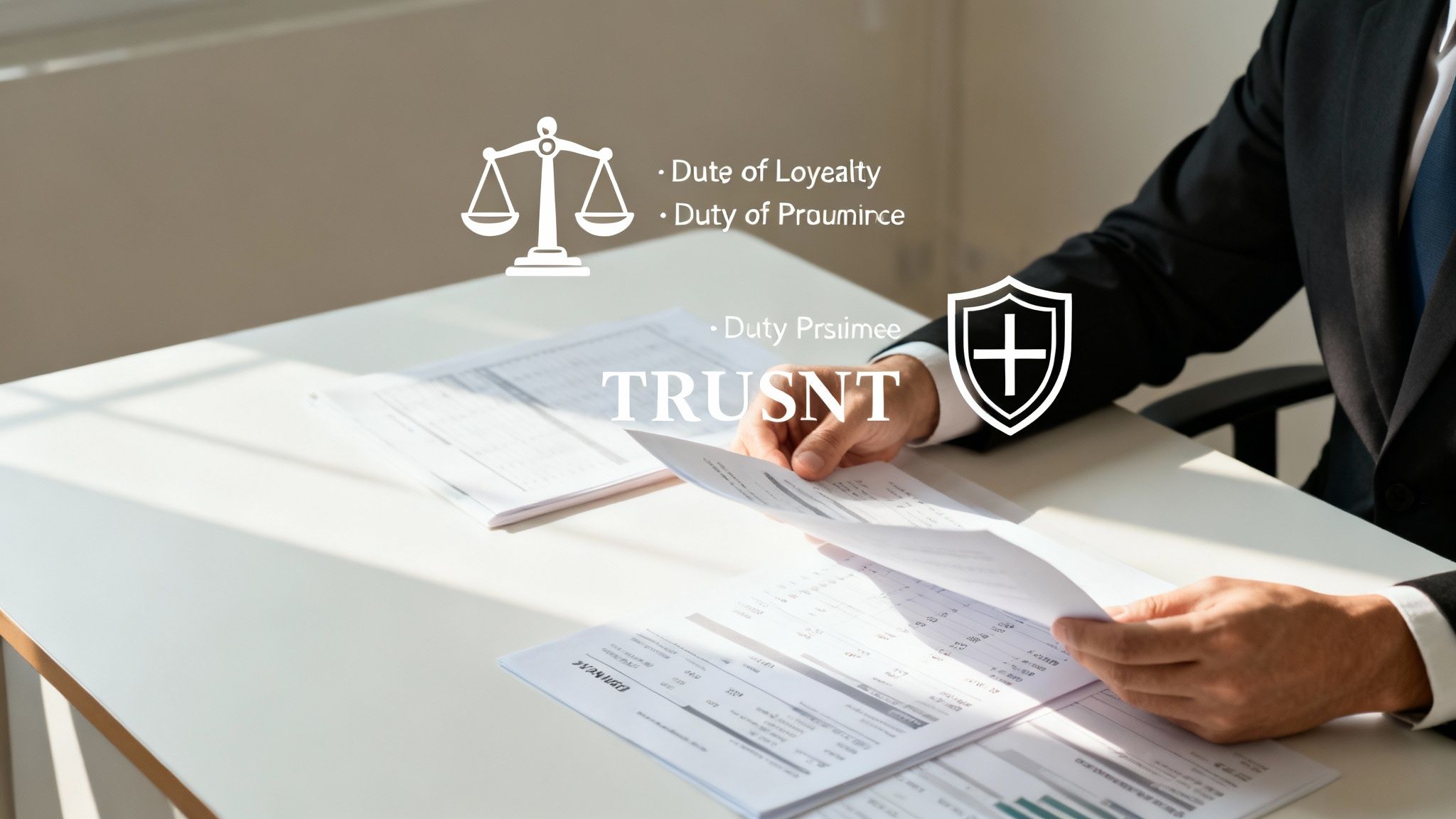 A professional setting with documents and a gavel, symbolizing legal duties and trust administration.