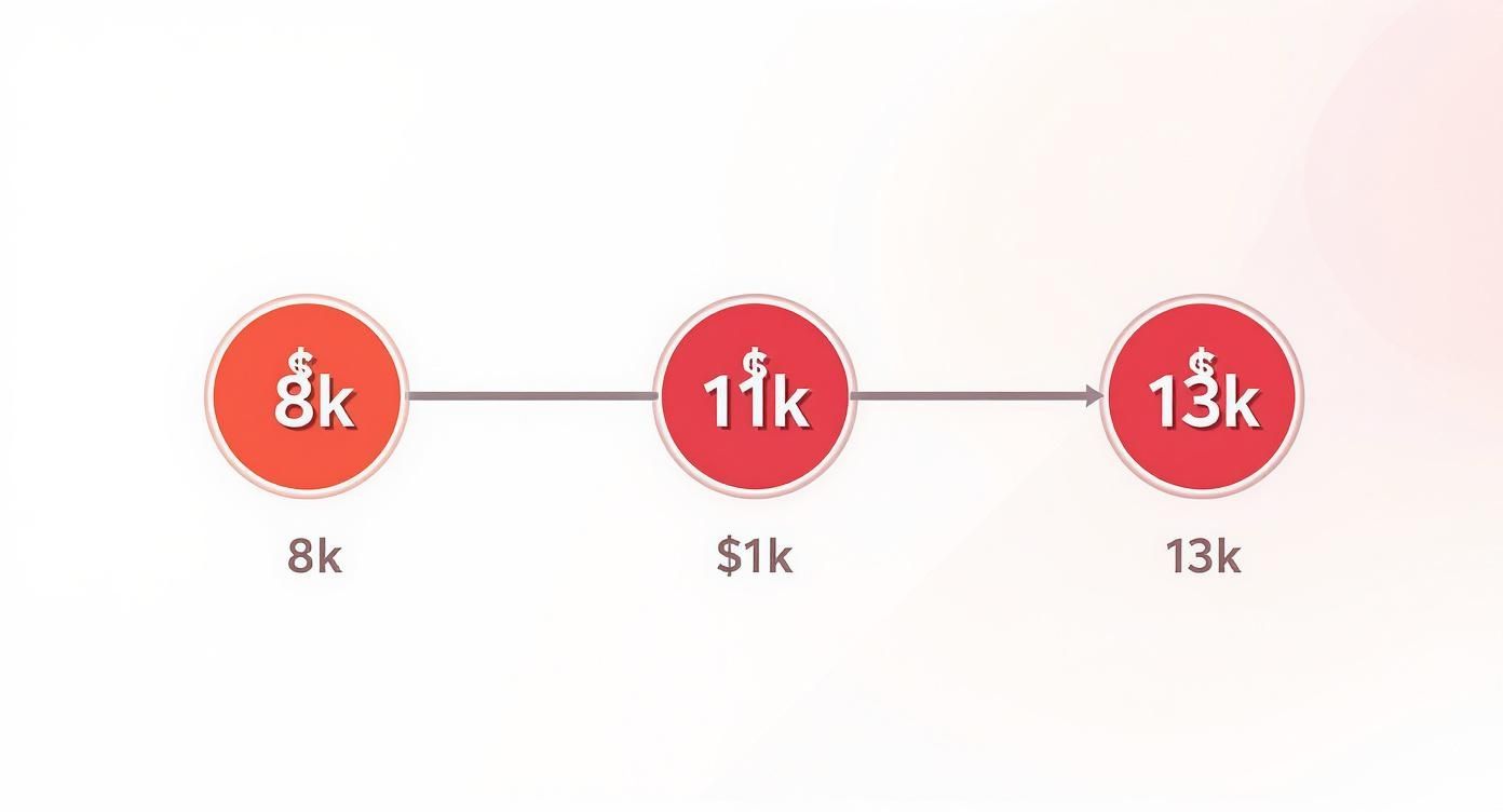Infographic showing the rising monthly costs of nursing home care, with data points at $8,000, $11,000, and $13,000.