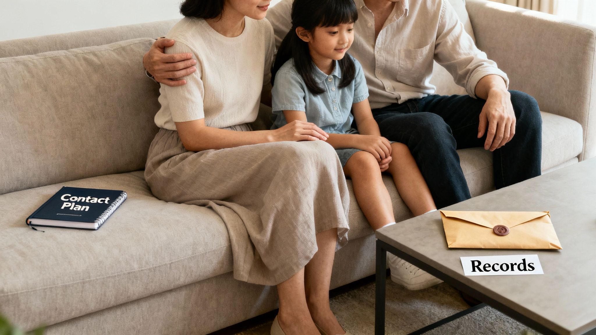 Sunny family smiling after adoption