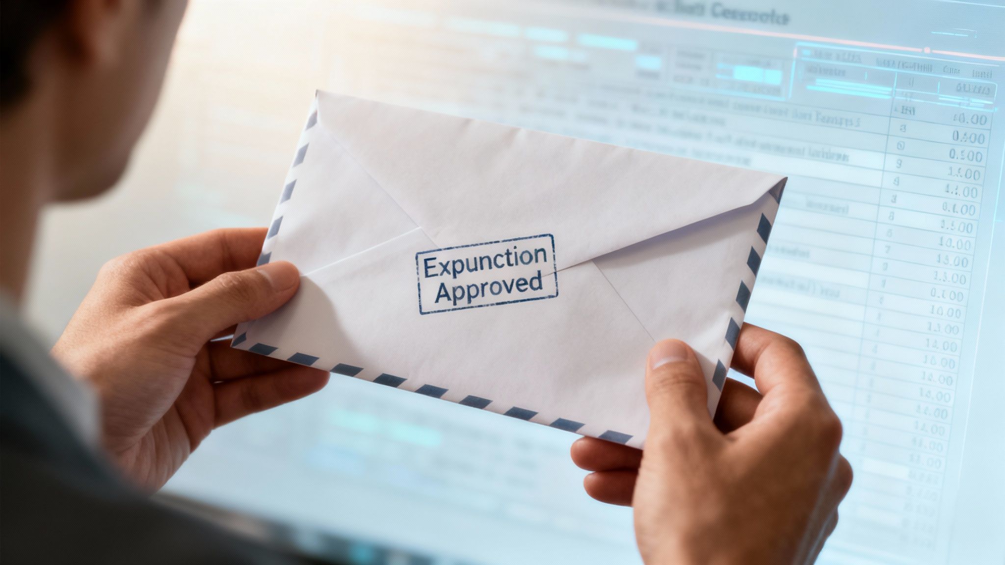A person walks towards a bright light at the end of a hallway, symbolizing a fresh start after a legal battle.