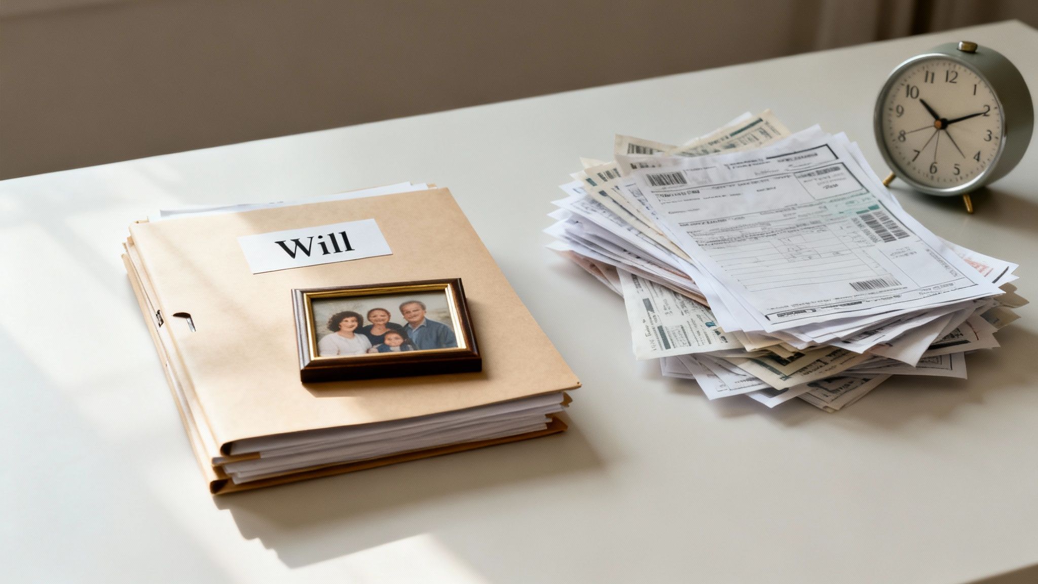 A family looking relieved while reviewing estate documents with a lawyer.