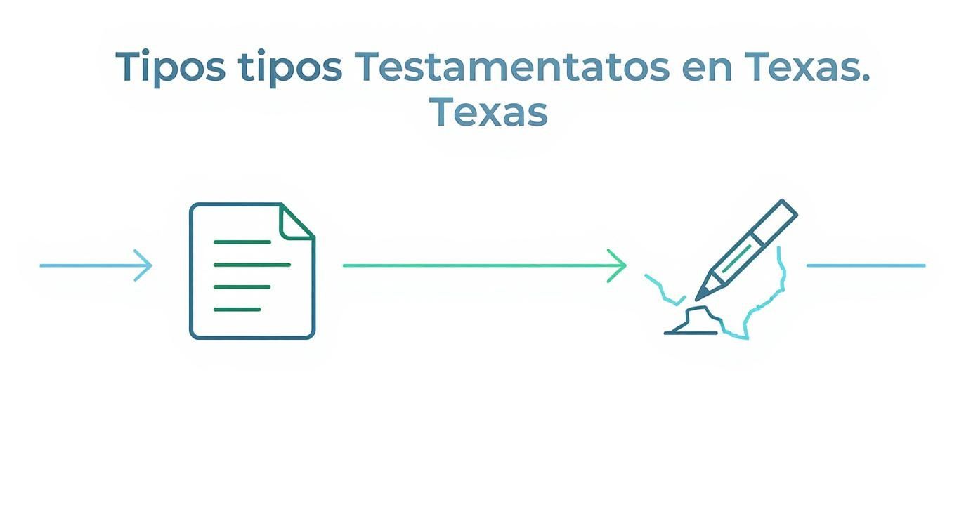 Infográfico mostrando el proceso de creación de testamentos formales y ológrafos en Texas.