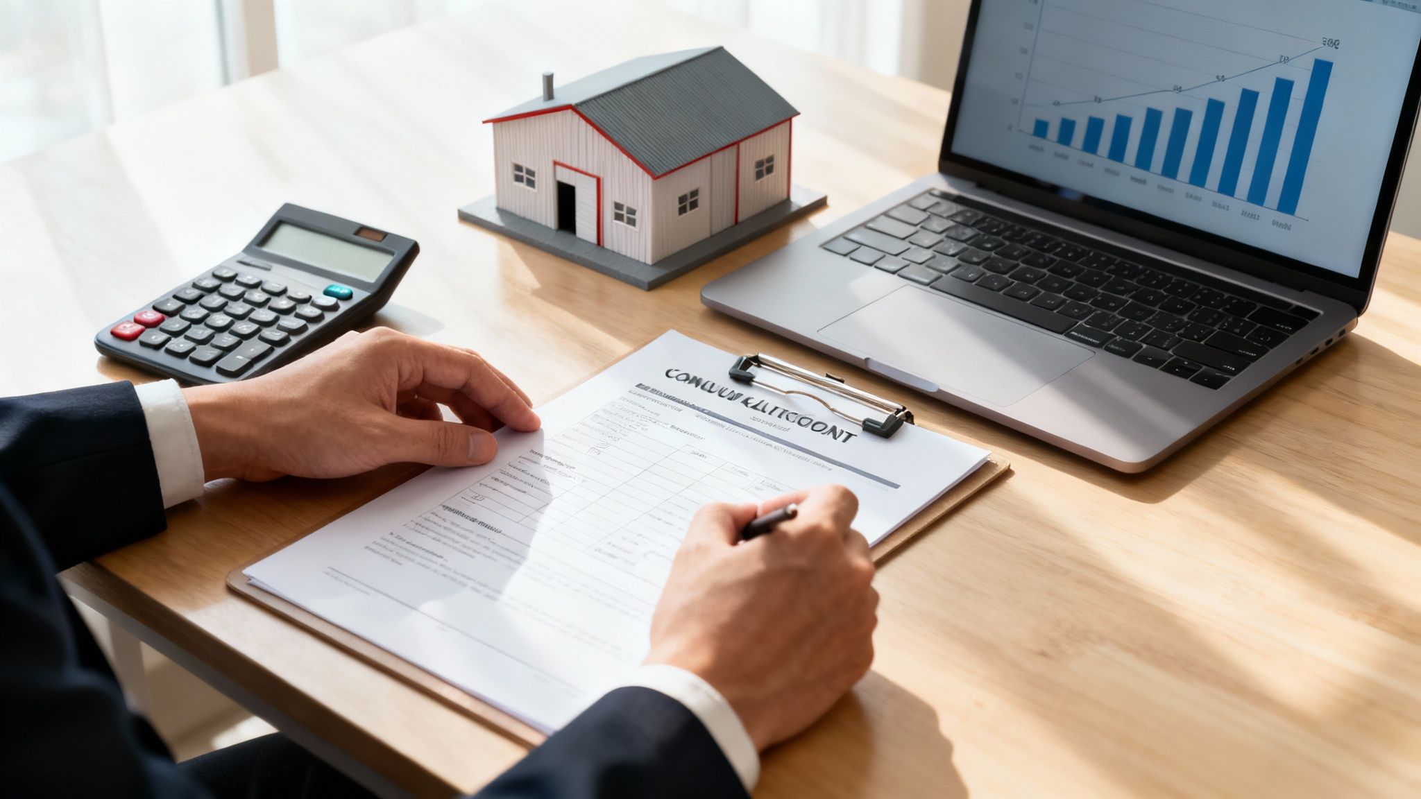 A group of professionals discussing documents around a modern office table, indicating strategic planning.