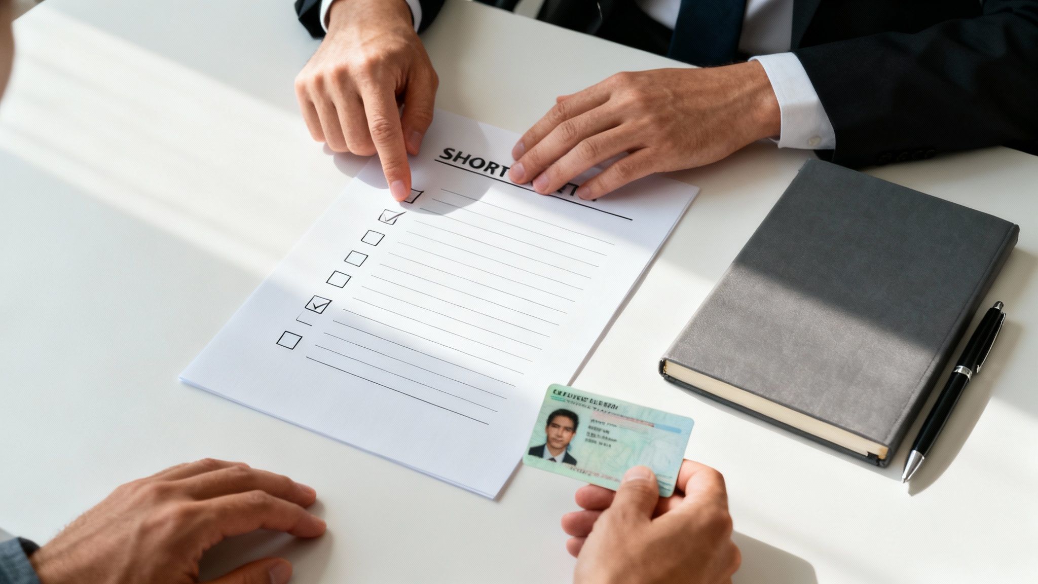 A person sitting at a desk and reviewing legal documents